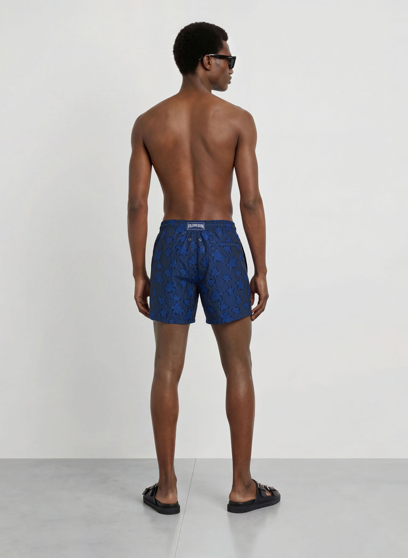 VILEBREQUIN Short de bain MOOPEA avec fil pailleté: BLEU FONCÉ / BLEU