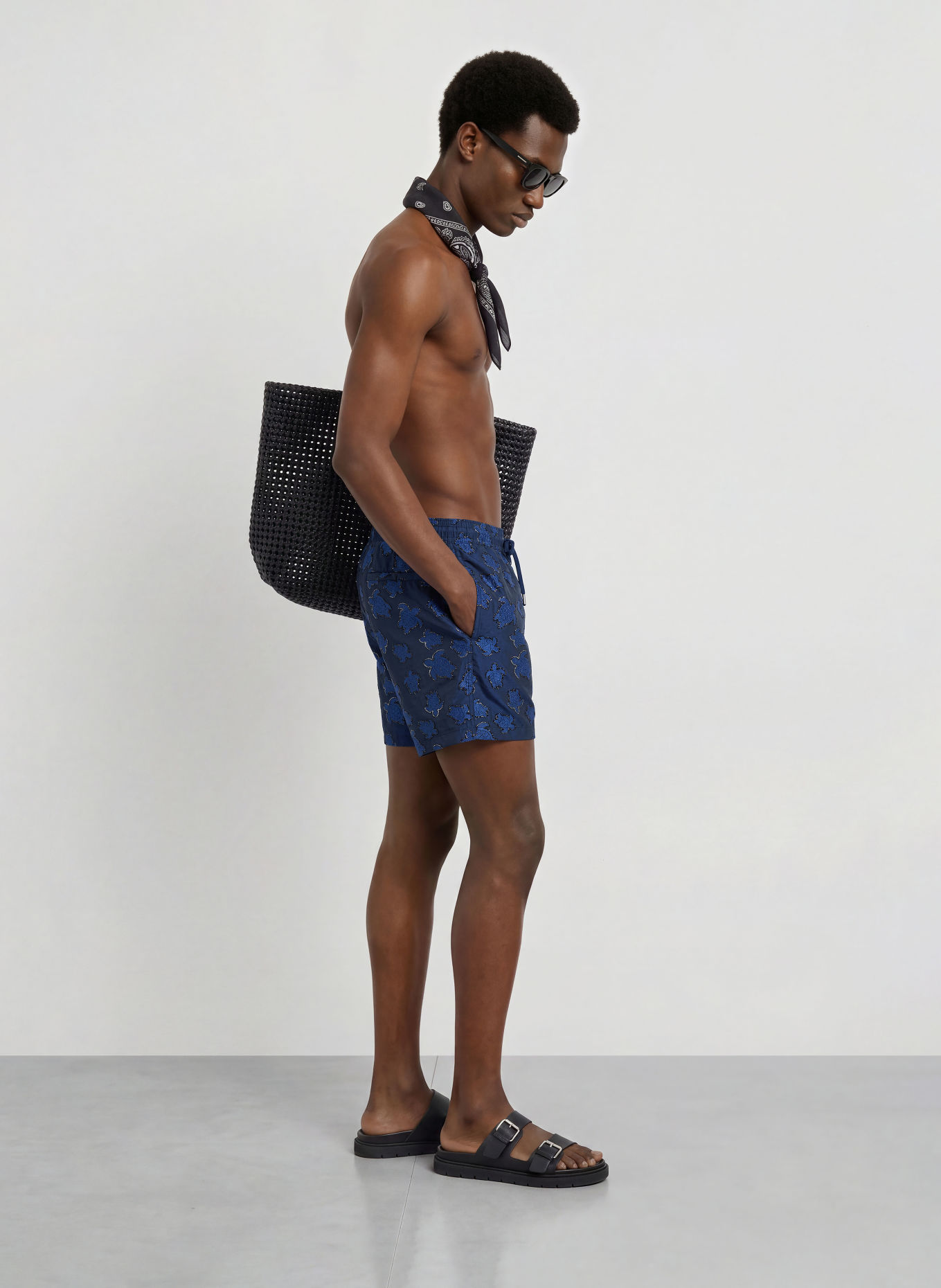 VILEBREQUIN Short de bain MOOPEA avec fil pailleté: BLEU FONCÉ / BLEU