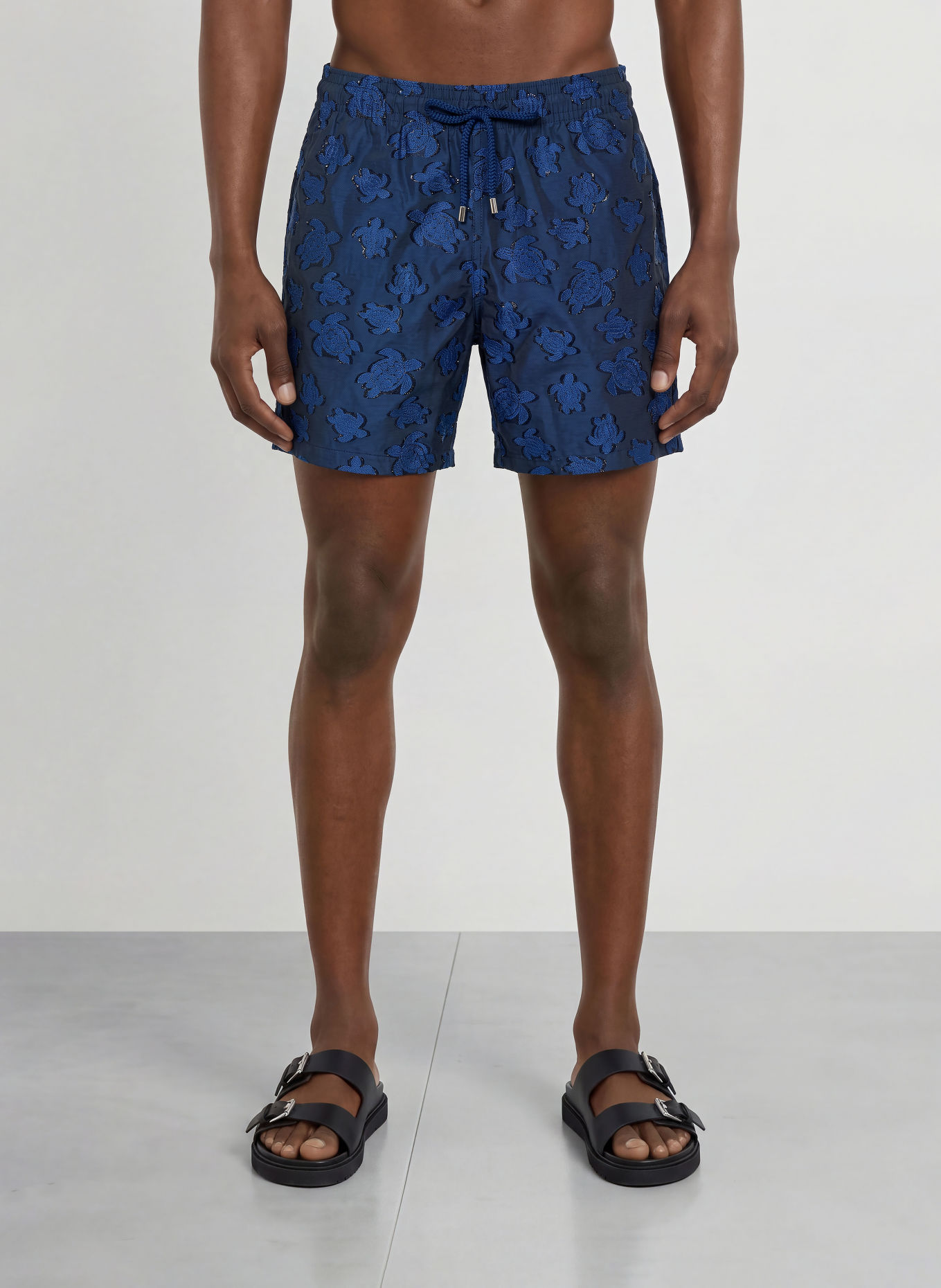 VILEBREQUIN Short de bain MOOPEA avec fil pailleté: BLEU FONCÉ / BLEU