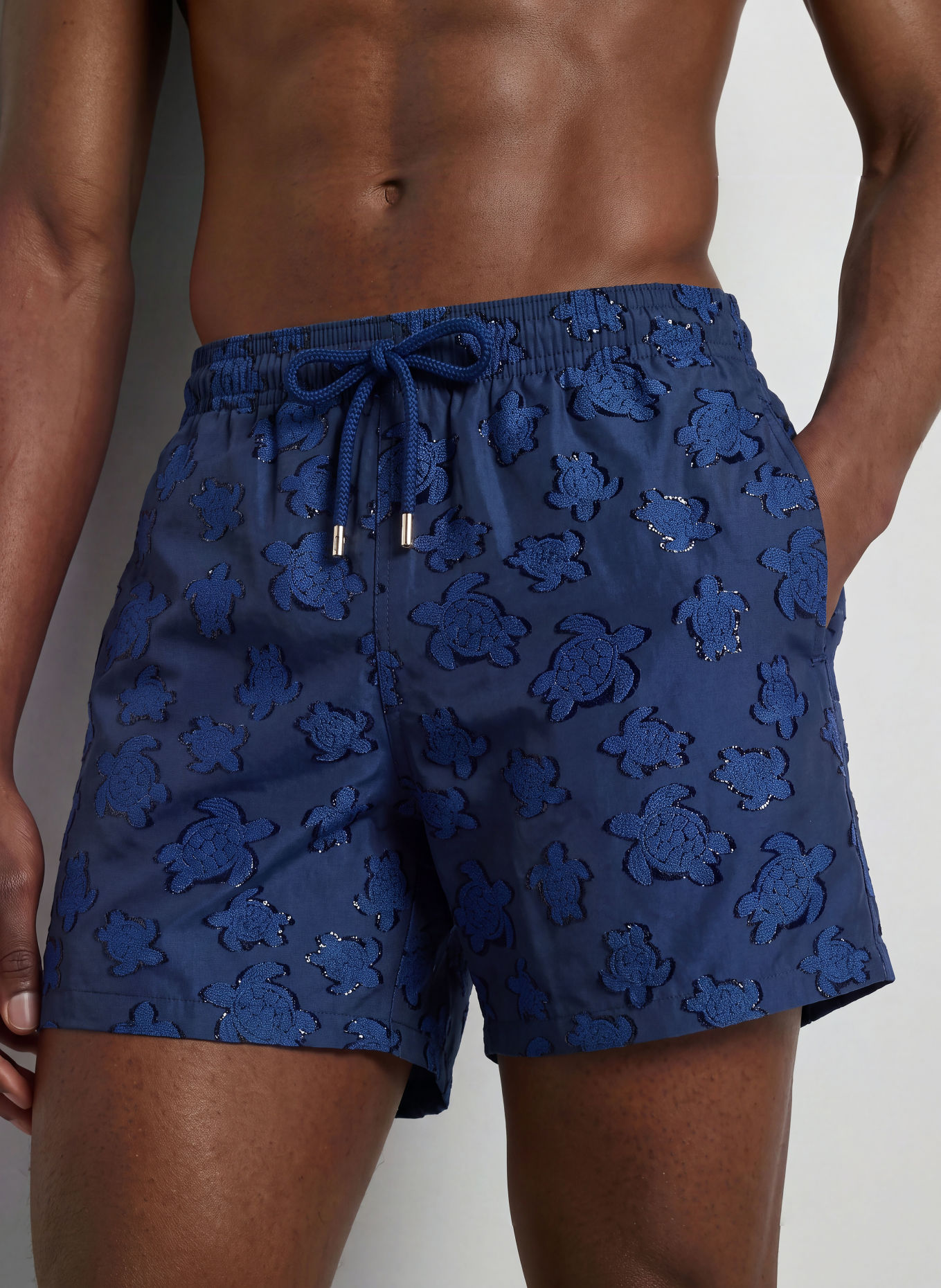 VILEBREQUIN Short de bain MOOPEA avec fil pailleté: BLEU FONCÉ / BLEU