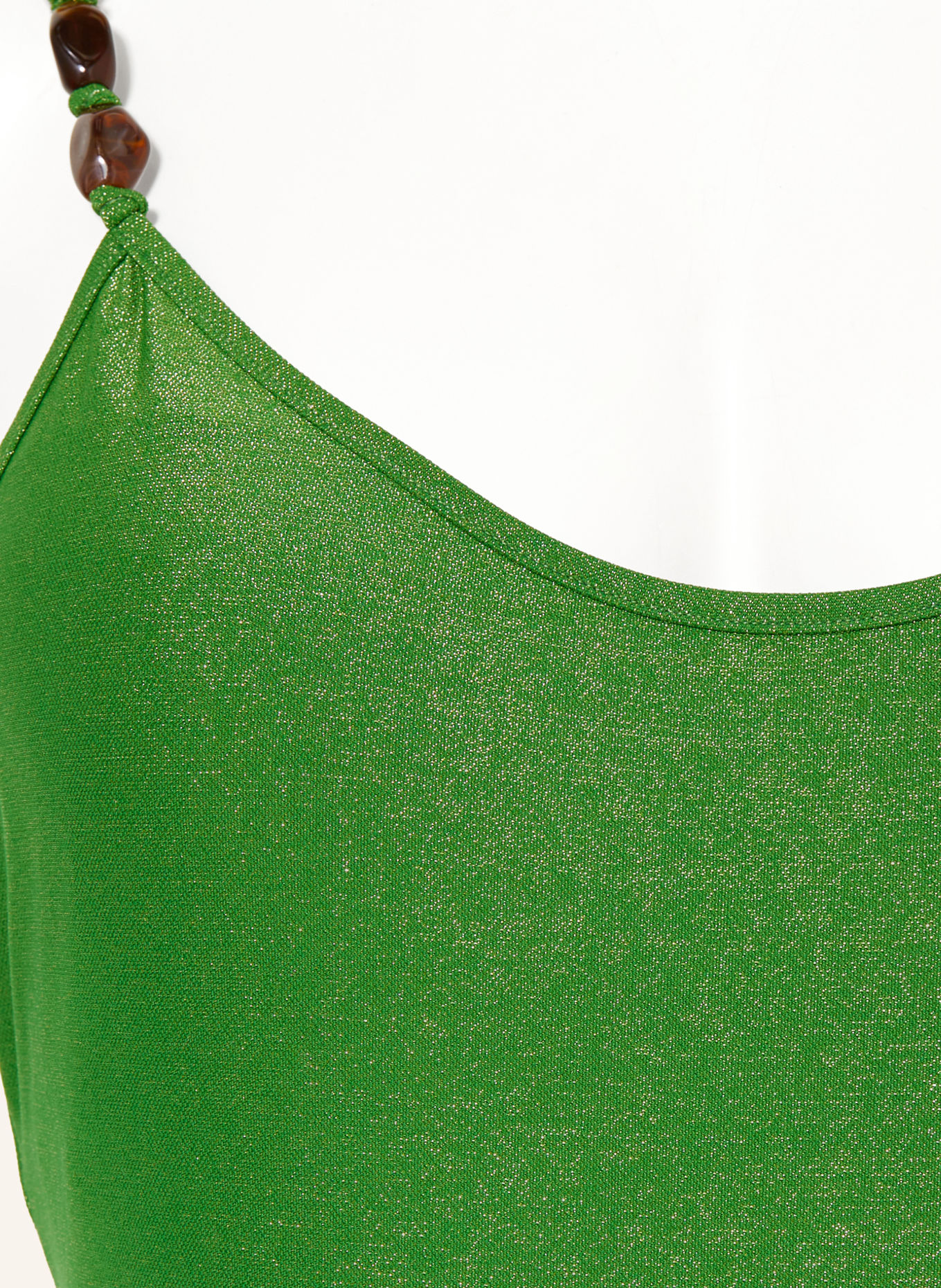 VILEBREQUIN LAMIA Swimsuit with Glitter Yarn and Decorative Beads: LIGHT GREEN / GOLD