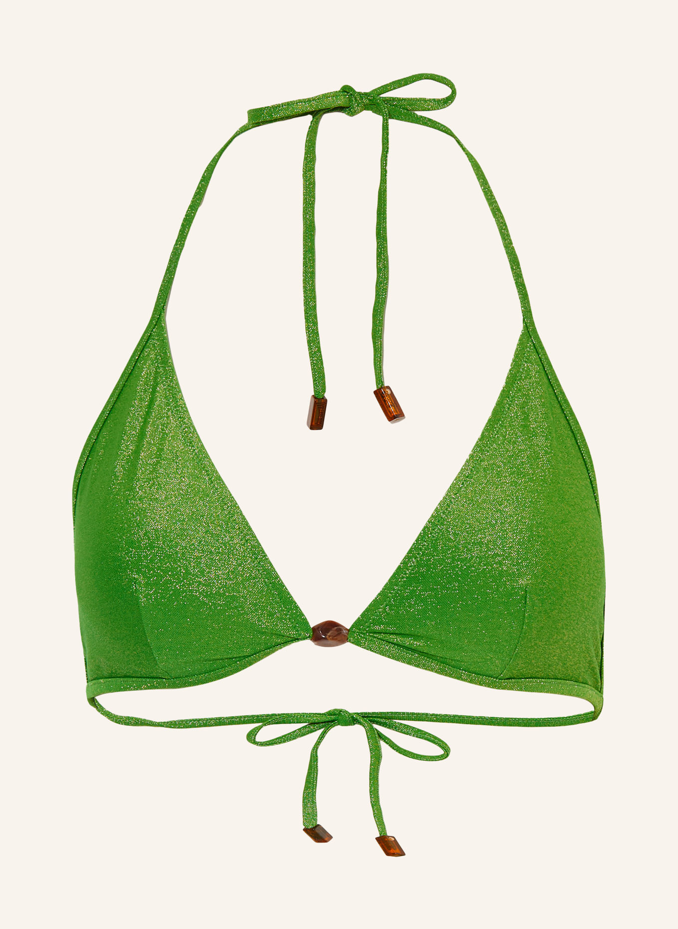 VILEBREQUIN Triangel-Bikini-Hose FLETTE mit Glitzergarn und Schmuckperlen: HELLGRÜN / GOLD