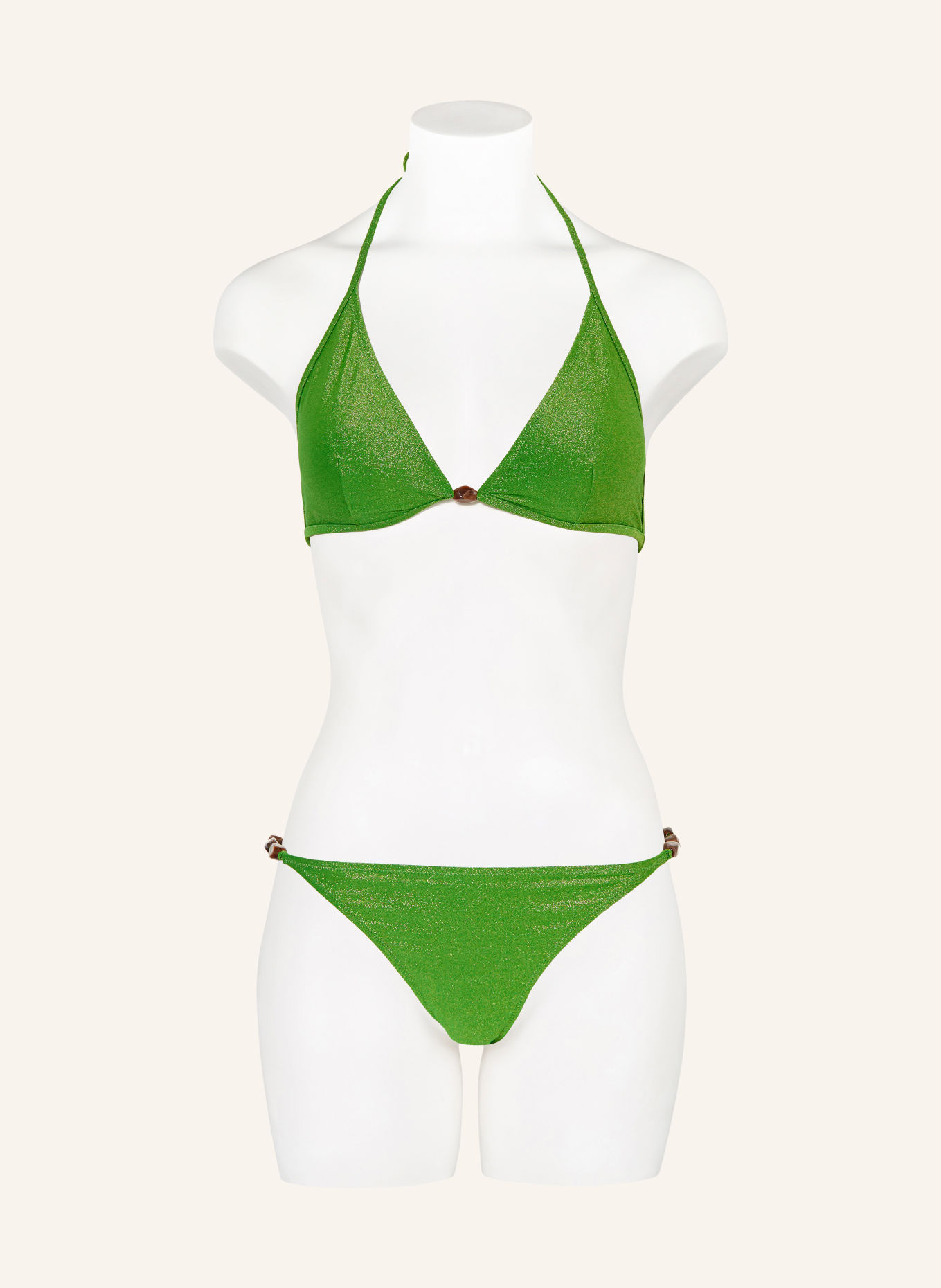 VILEBREQUIN Triangel-Bikini-Hose FLETTE mit Glitzergarn und Schmuckperlen: HELLGRÜN / GOLD