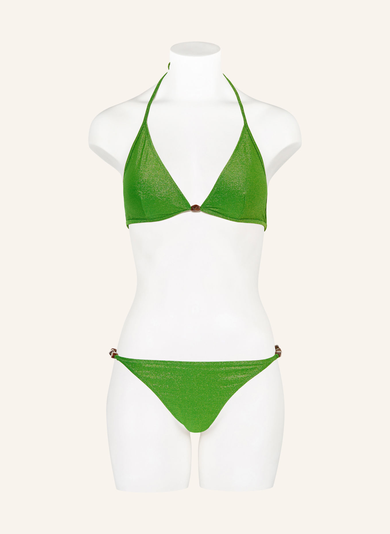 VILEBREQUIN FLAKA triangle bikini bottoms with glitter yarn and decorative beads: LIGHT GREEN / GOLD