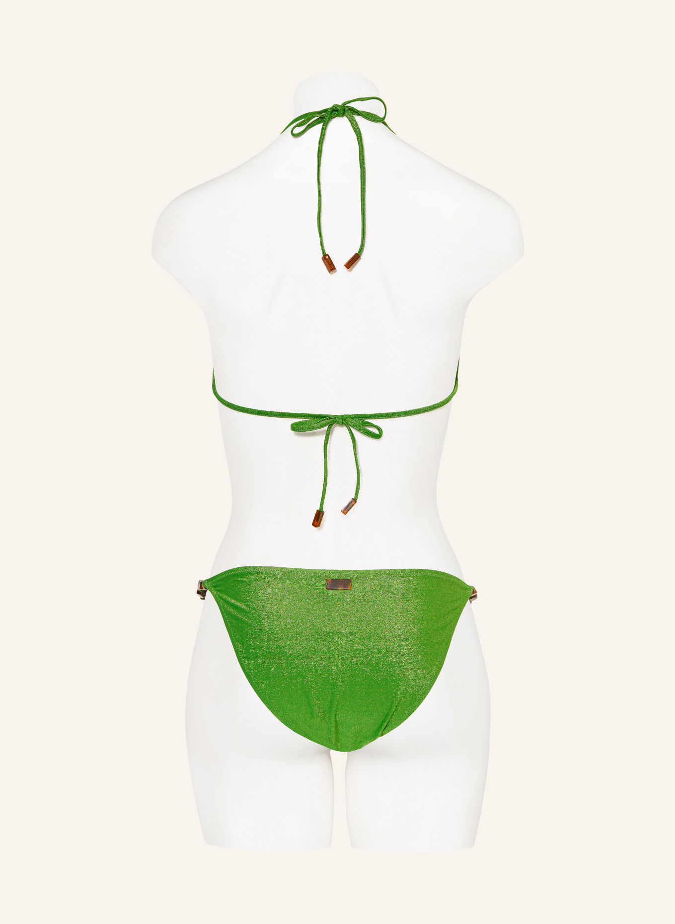 VILEBREQUIN FLAKA triangle bikini bottoms with glitter yarn and decorative beads: LIGHT GREEN / GOLD