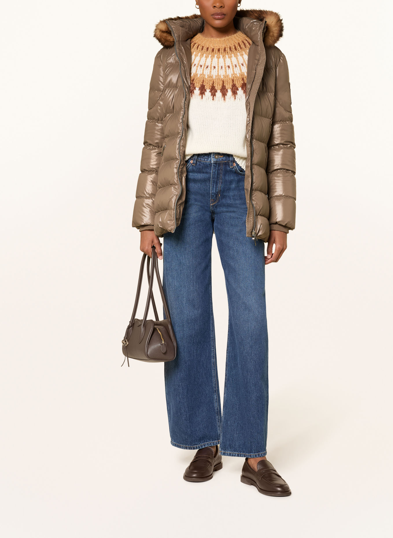 MOOSE KNUCKLES CELESTIA Down Jacket with Faux Fur and Detachable Hood: BEIGE