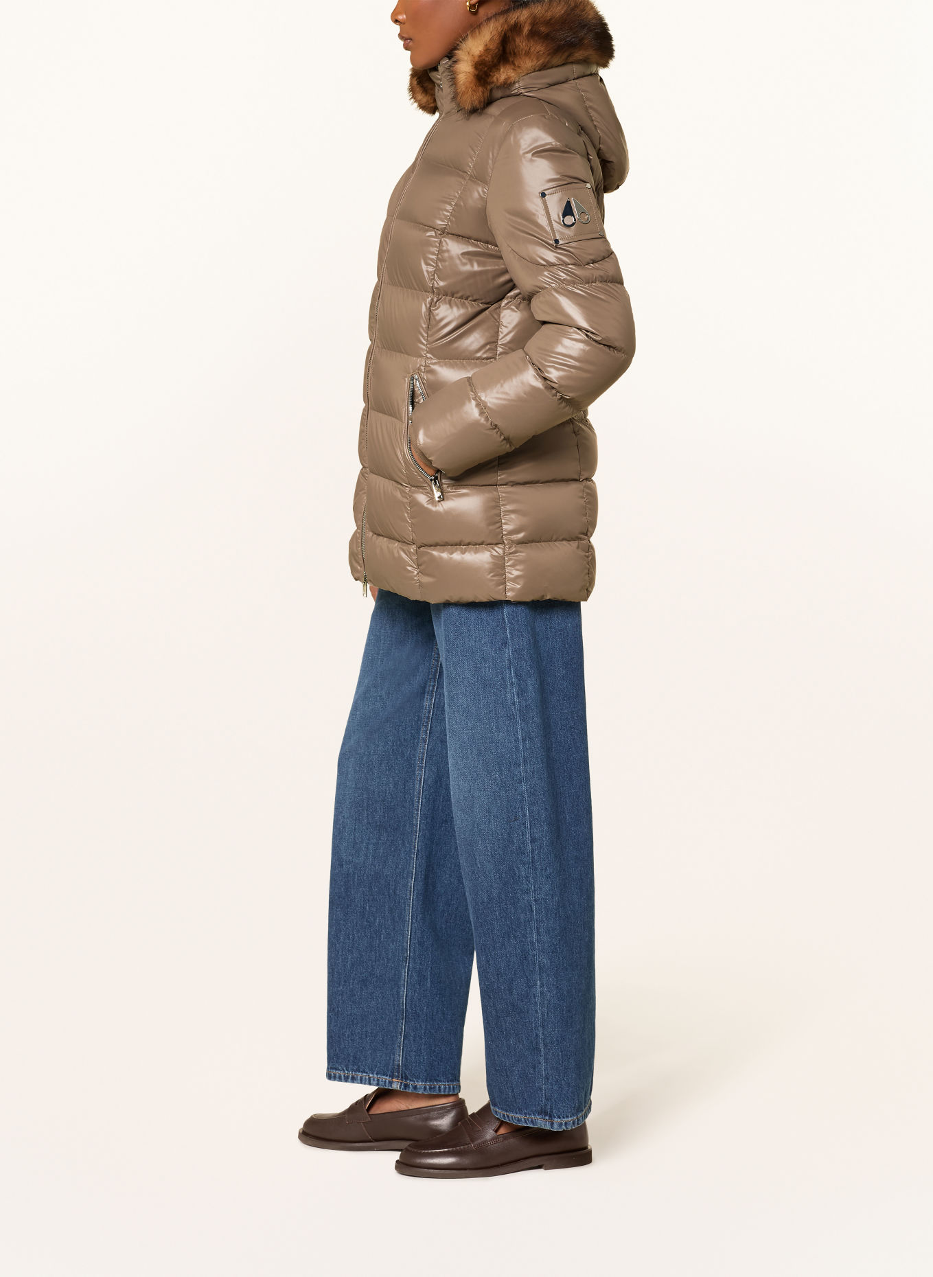 MOOSE KNUCKLES CELESTIA Down Jacket with Faux Fur and Detachable Hood: BEIGE