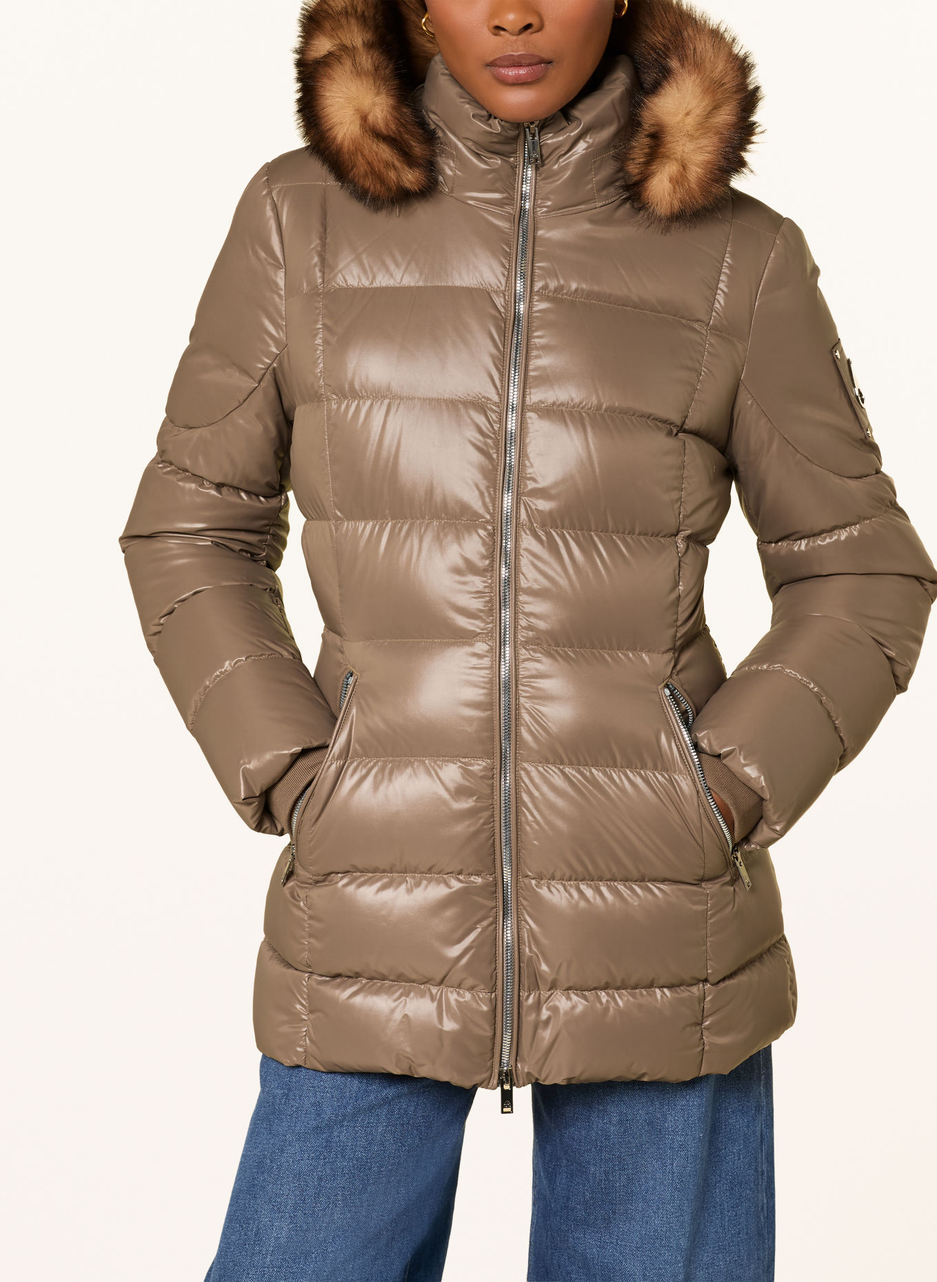 MOOSE KNUCKLES CELESTIA Down Jacket with Faux Fur and Detachable Hood: BEIGE