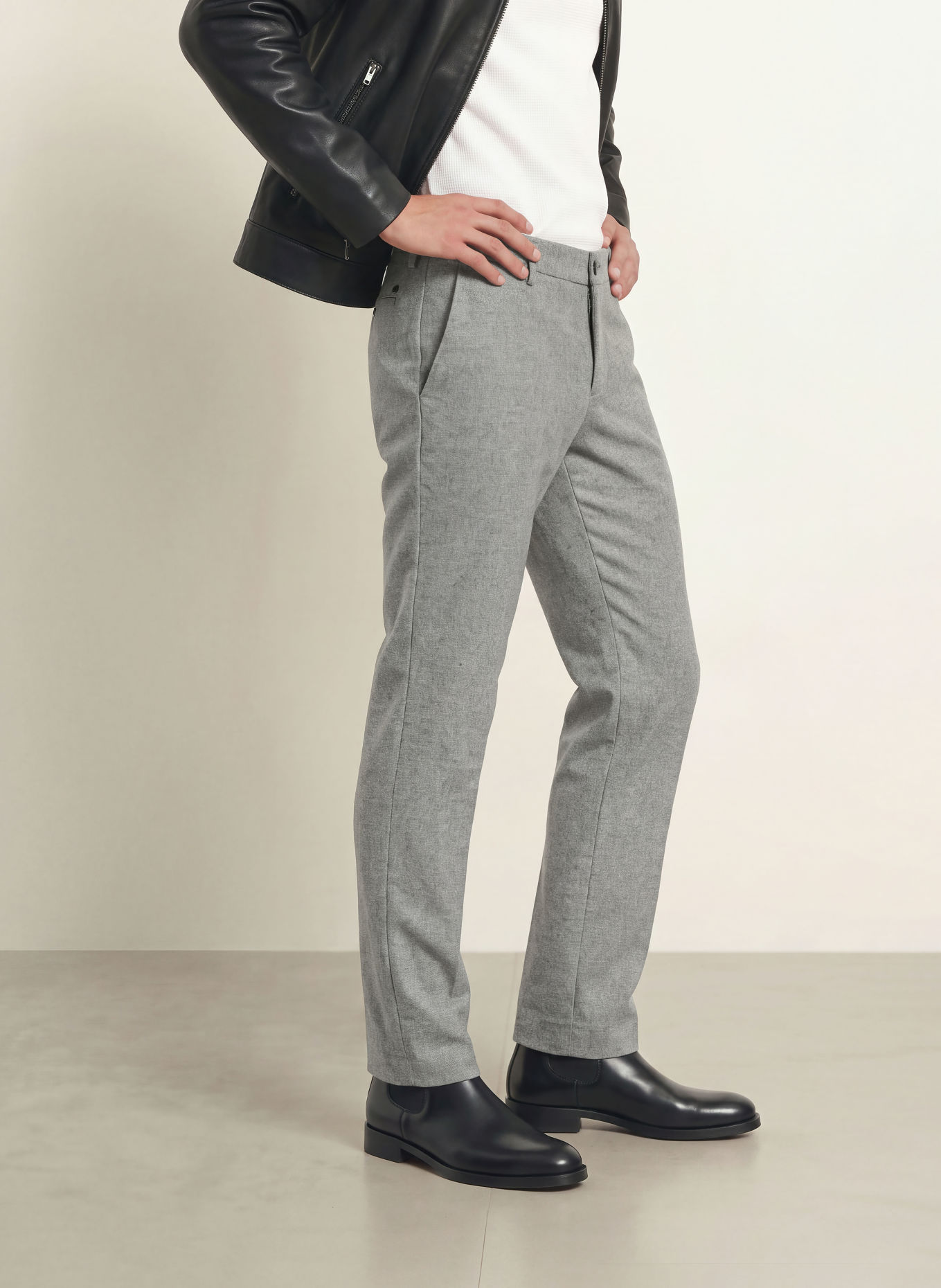 ALBERTO LOU Regular Fit Flannel Pants: LIGHT GRAY