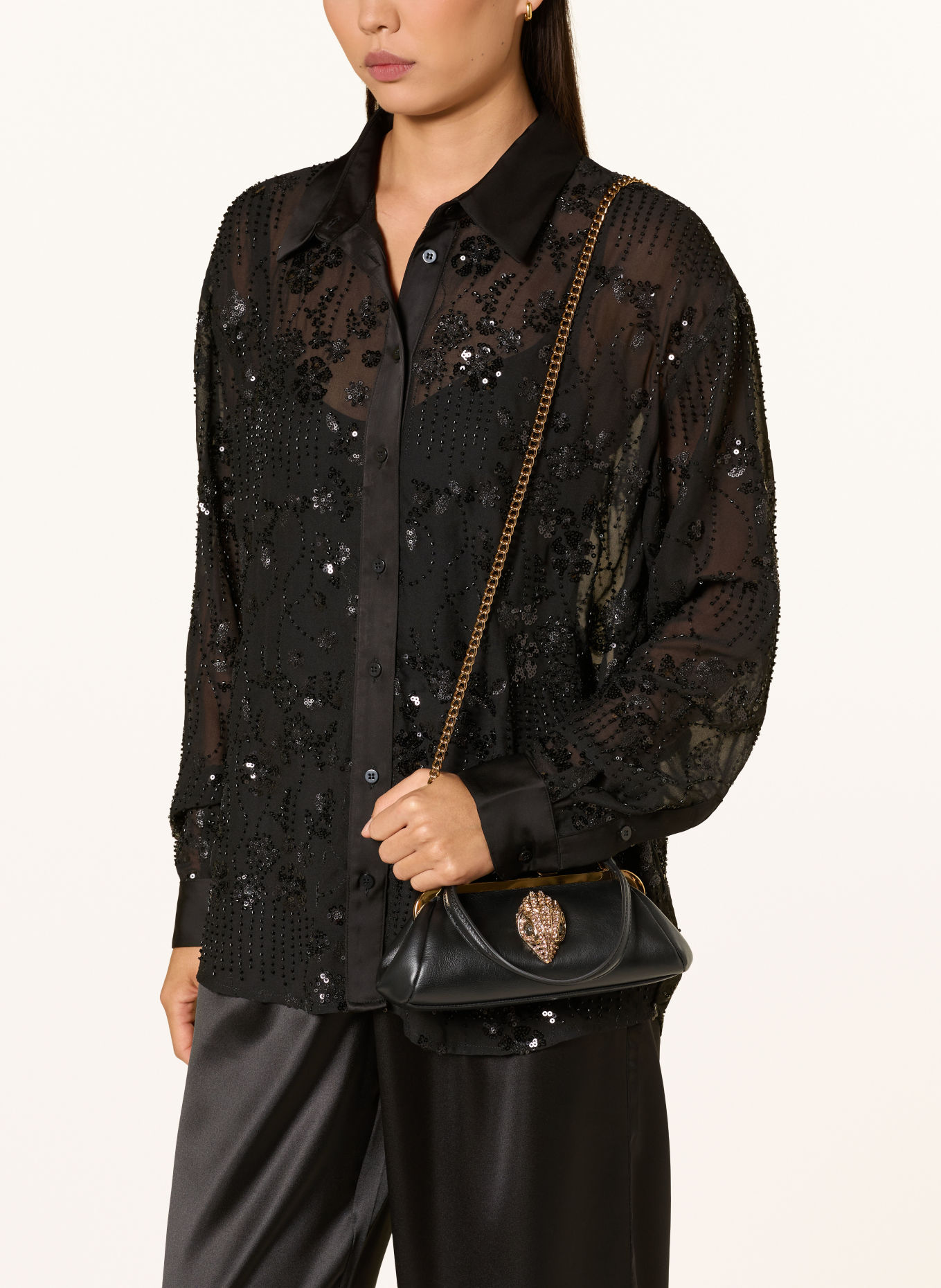 KURT GEIGER KENSINGTON XS Handbag with Rhinestones: BLACK / GOLD