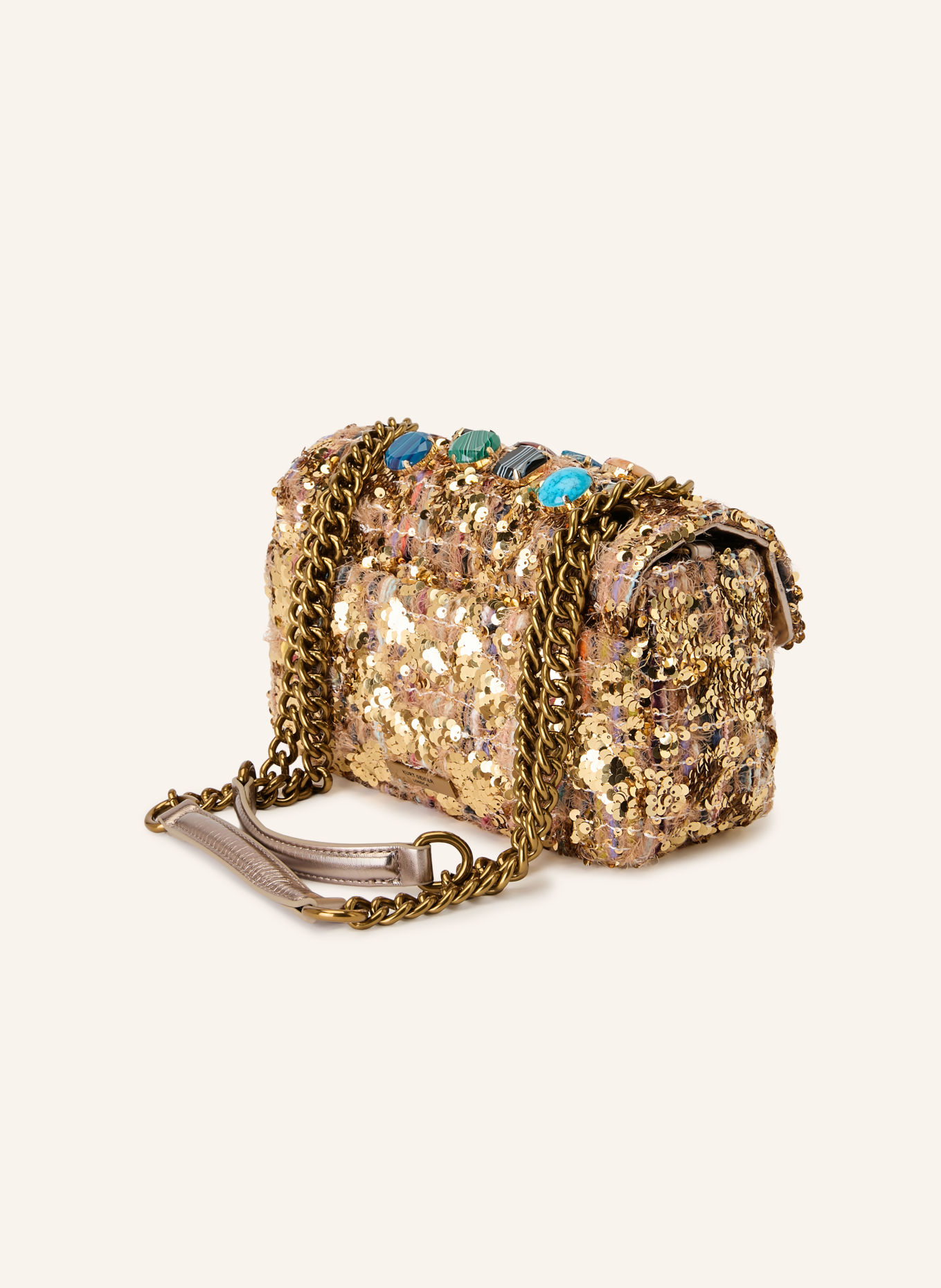 KURT GEIGER PIMLICO Shoulder Bag with Sequins and Rhinestones: GOLD / TURQUOISE / BLUE