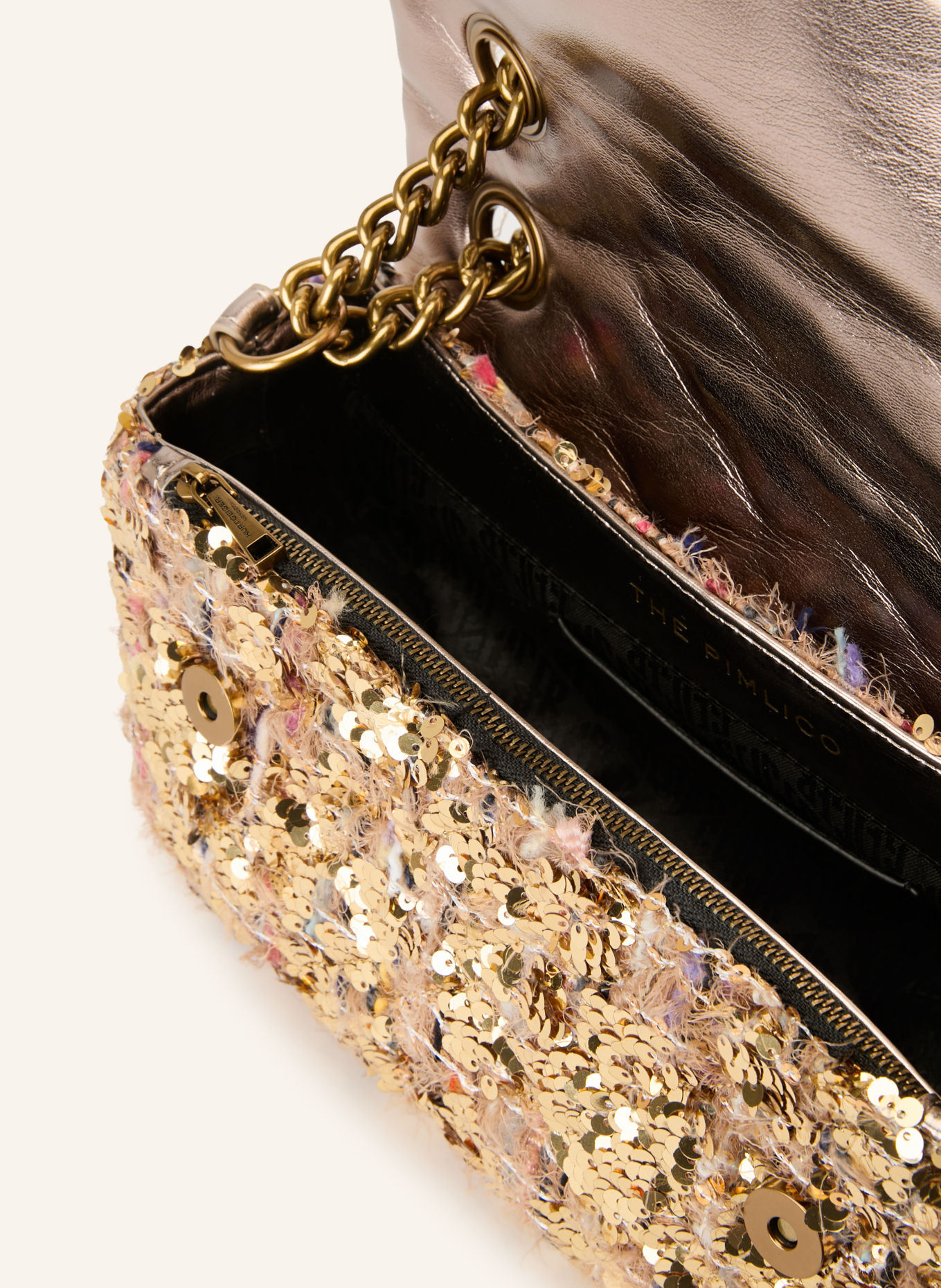 KURT GEIGER PIMLICO Shoulder Bag with Sequins and Rhinestones: GOLD / TURQUOISE / BLUE