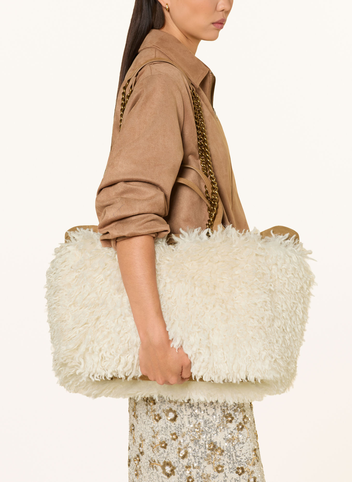 KURT GEIGER HOXTON Shoppers with Faux Fur: ECRU / LIGHT BROWN