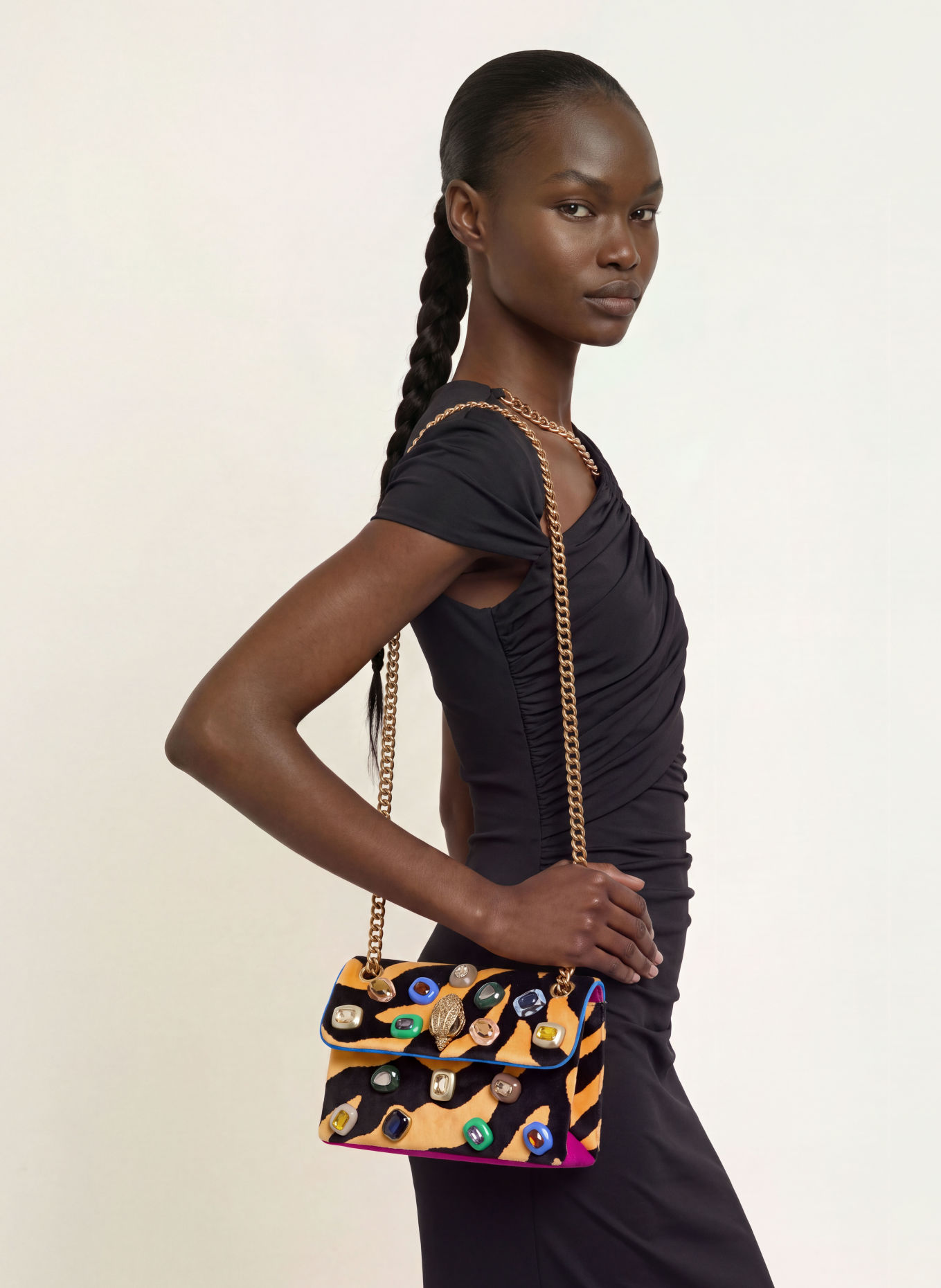 KURT GEIGER KENSINGTON OPHELIA MINI Shoulder Bag with Rhinestones: BLACK / CAMEL / BLUE