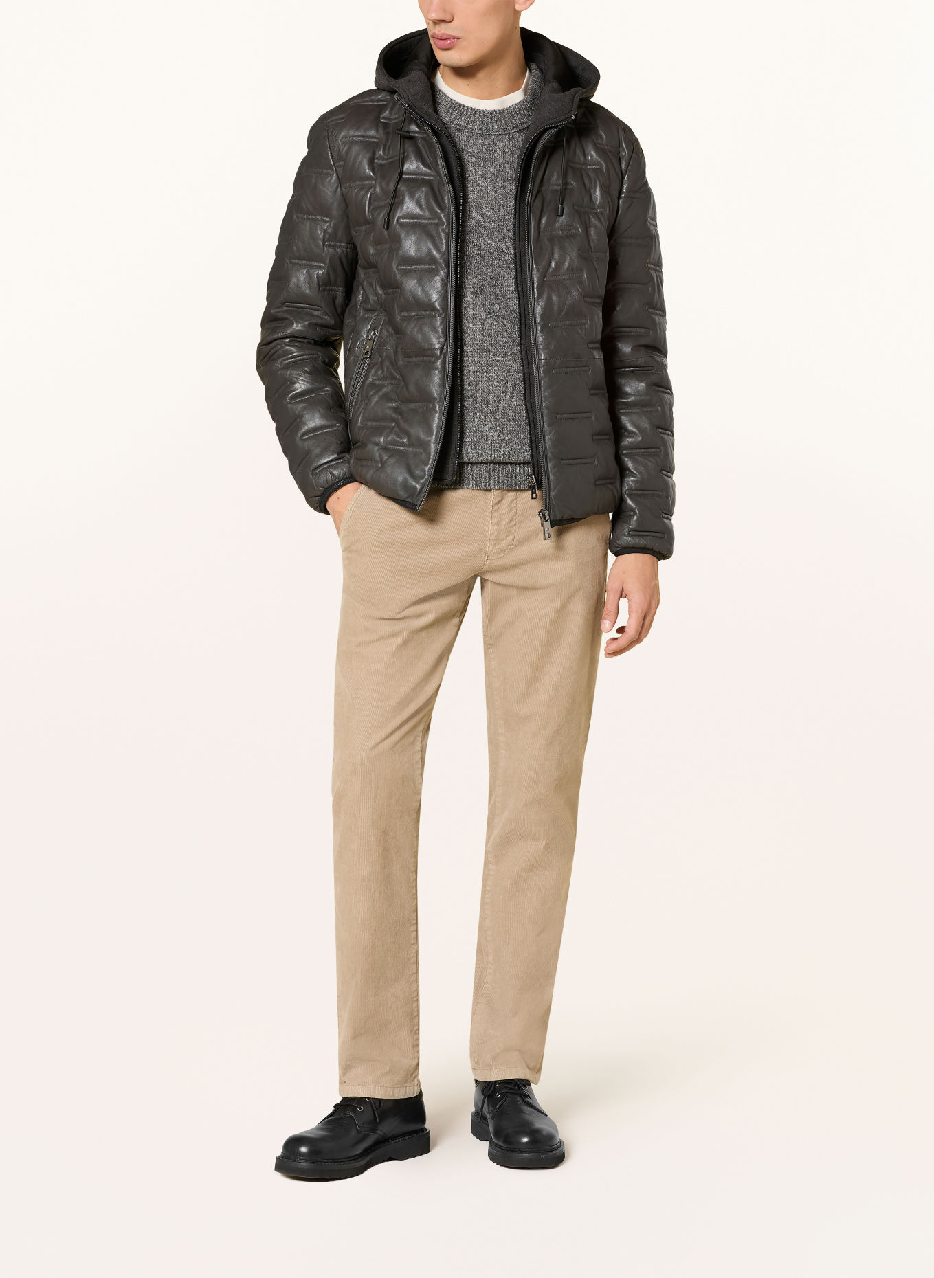 MILESTONE MSALONSO leather jacket with detachable trim and removable hood: DARK GRAY