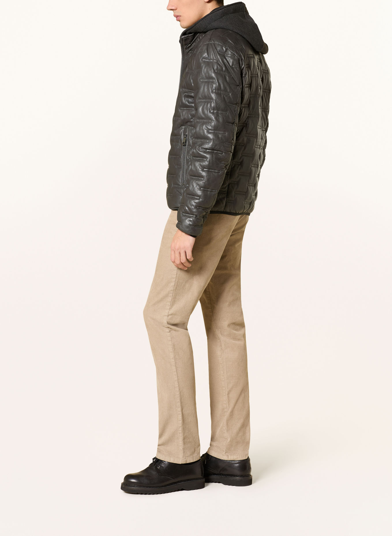 MILESTONE MSALONSO leather jacket with detachable trim and removable hood: DARK GRAY