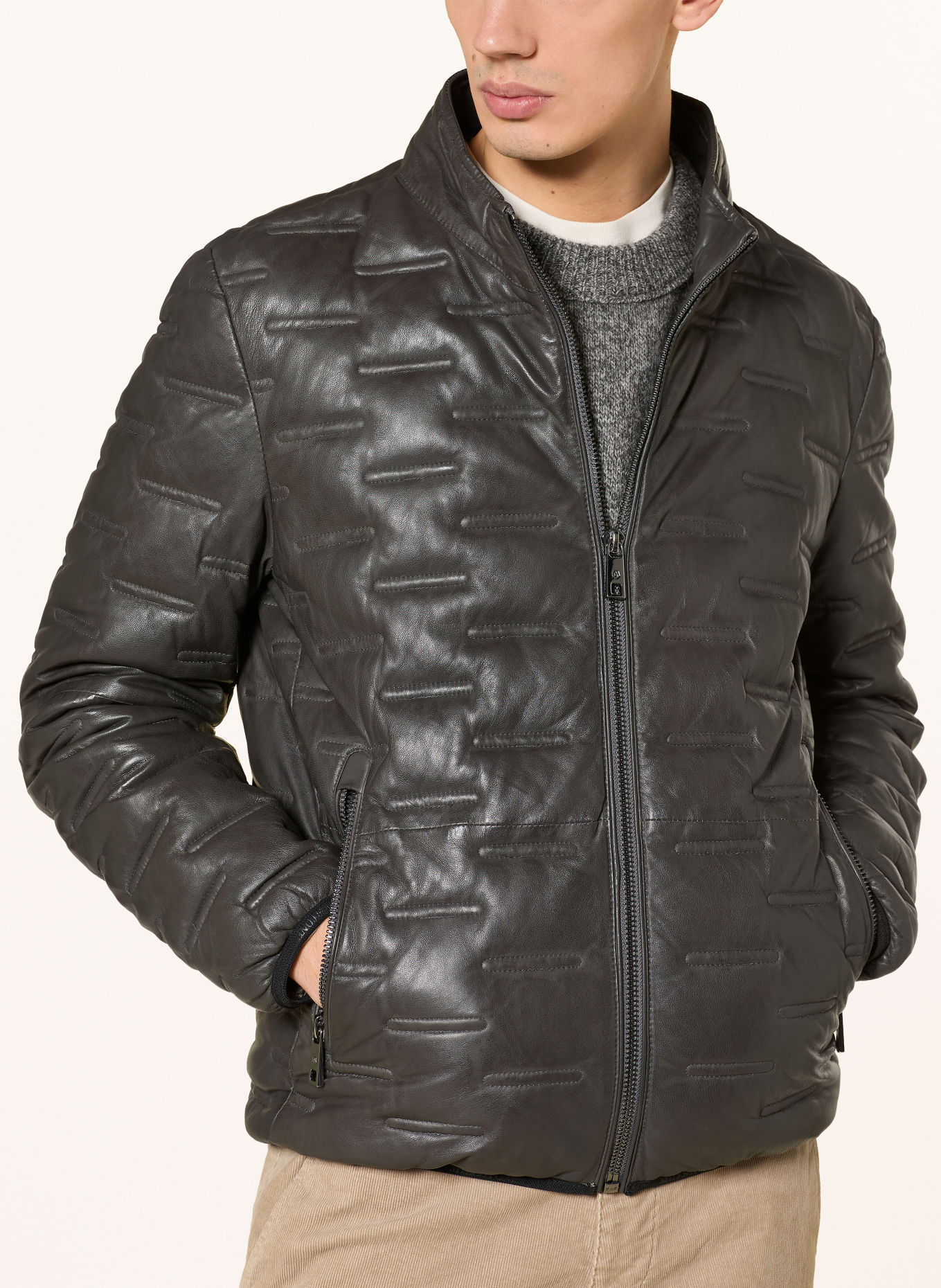 MILESTONE MSALONSO leather jacket with detachable trim and removable hood: DARK GRAY