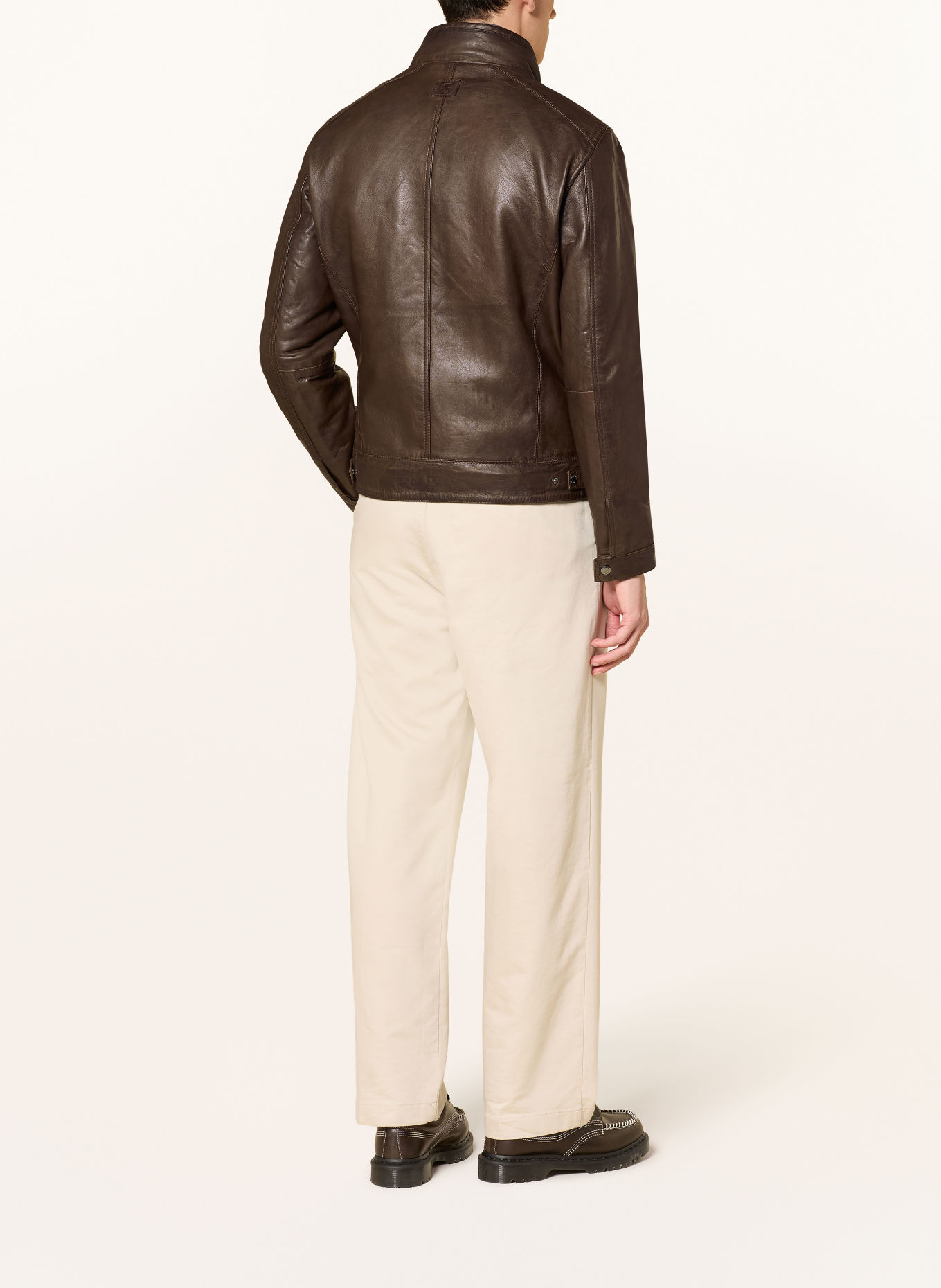 MILESTONE Veste en cuir MSBARNEY avec empiècement amovible: MARRON FONCÉ / GRIS