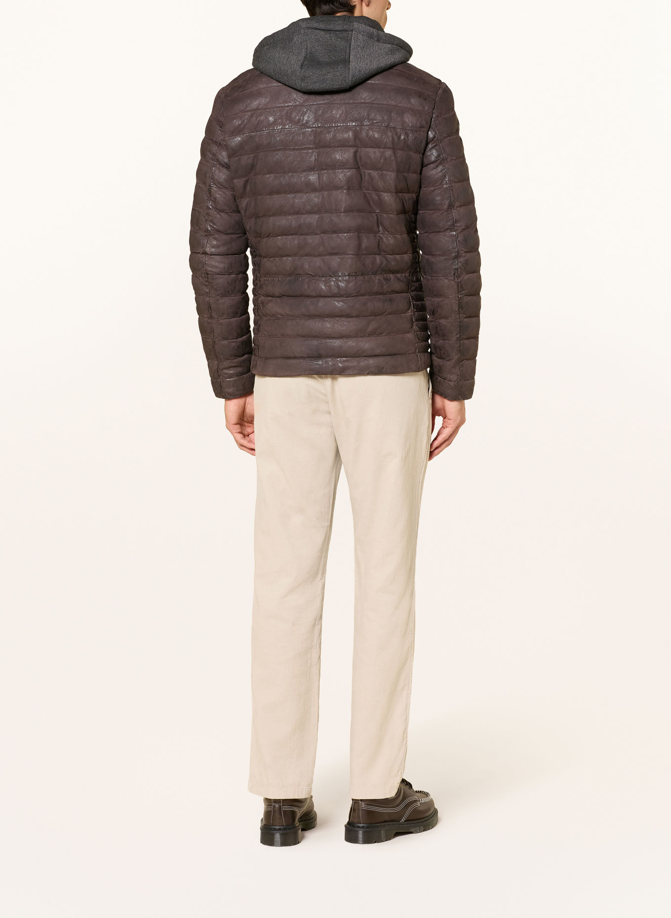 MILESTONE MSVIANO Leather Jacket with Detachable Hood: DARK BROWN / DARK GRAY