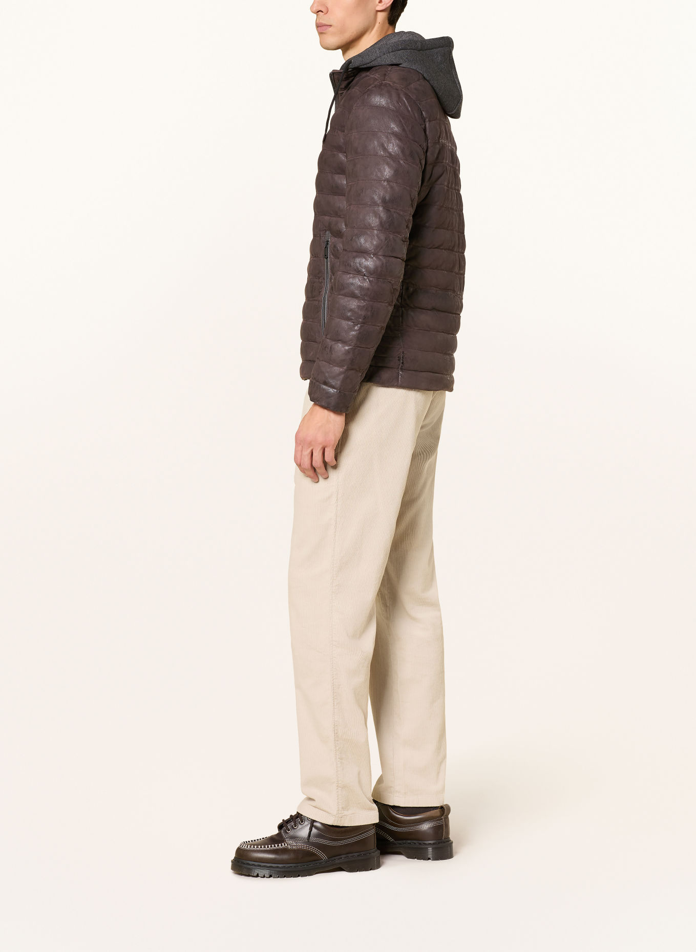 MILESTONE MSVIANO Leather Jacket with Detachable Hood: DARK BROWN / DARK GRAY