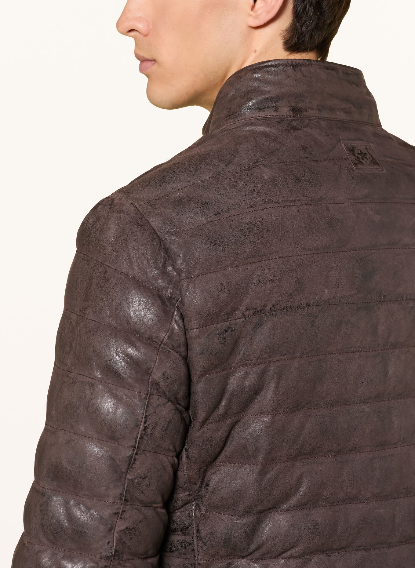 MILESTONE MSVIANO Leather Jacket with Detachable Hood: DARK BROWN / DARK GRAY