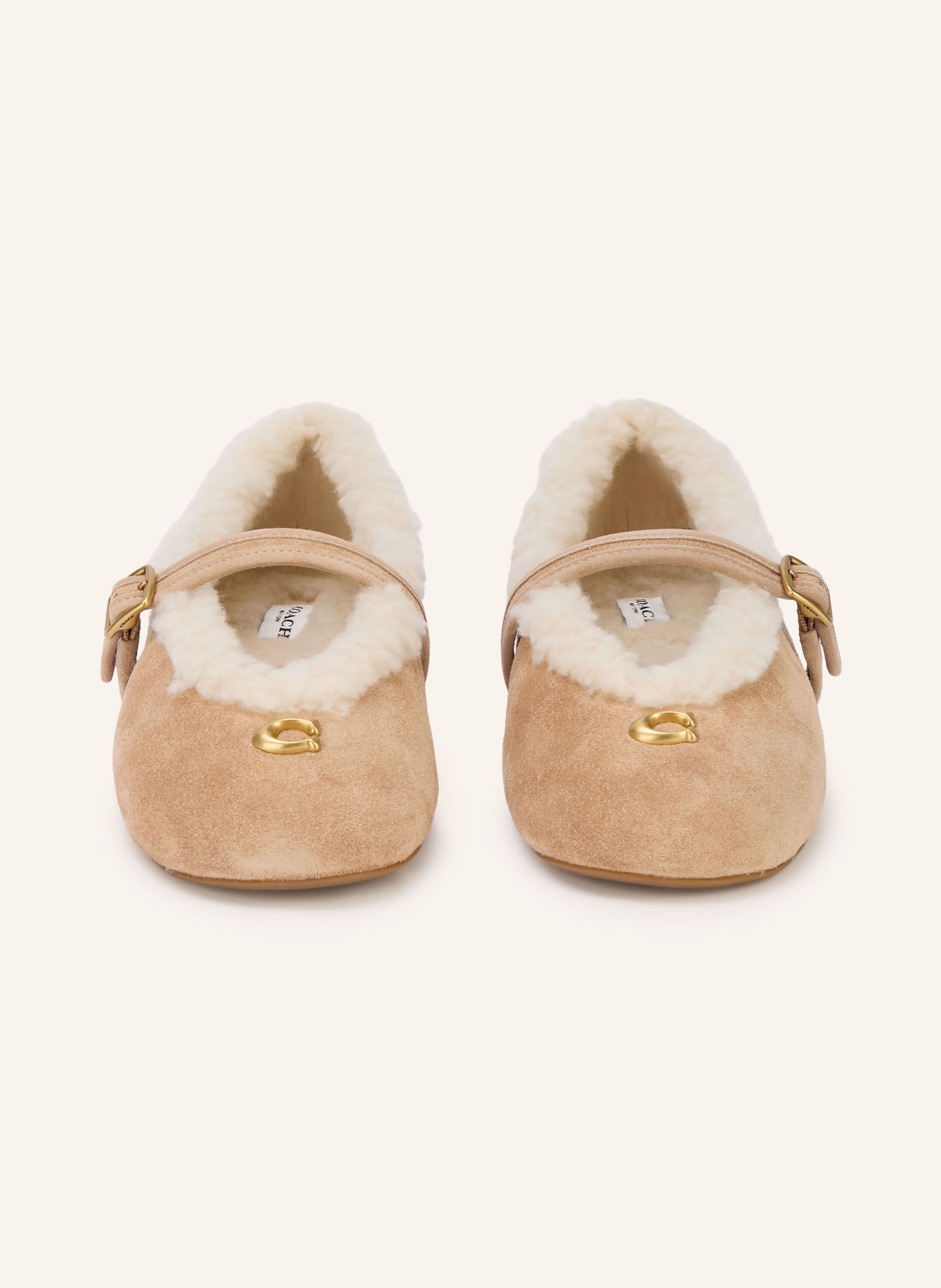 COACH Mary-Jane ballerina's: BEIGE / GOUD / CRÈME