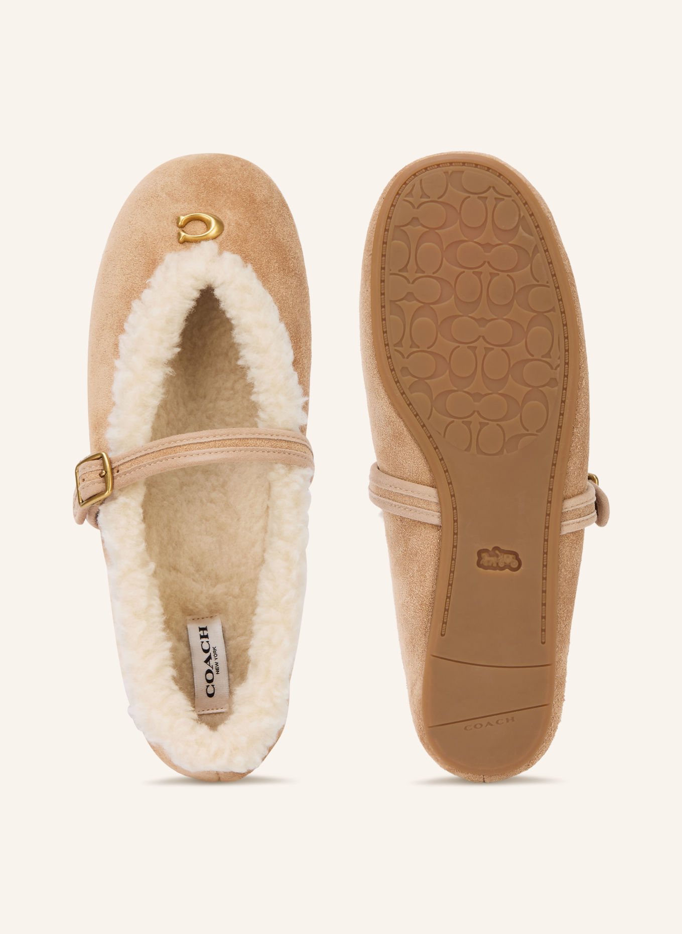 COACH Mary-Jane ballerina's: BEIGE / GOUD / CRÈME