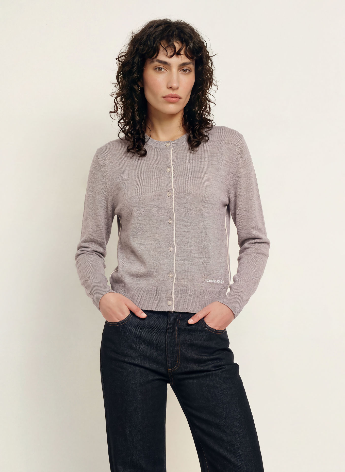 Calvin Klein Cardigan with merino wool: GRAY / ECRU