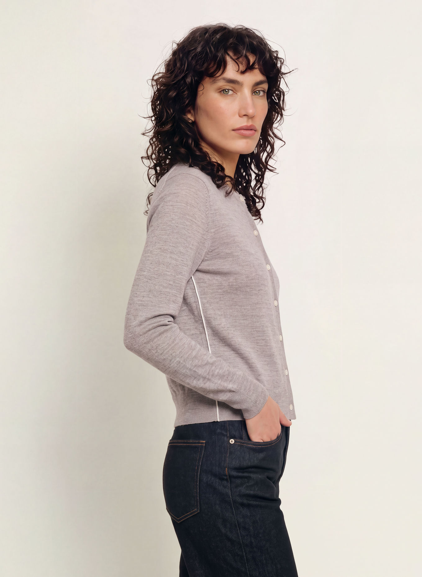 Calvin Klein Cardigan with merino wool: GRAY / ECRU