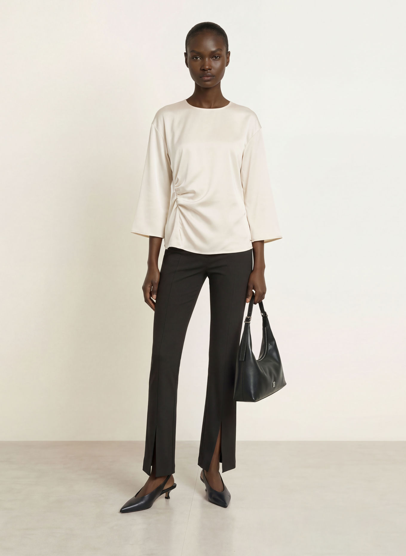 Calvin Klein Satin shirt blouse with 3/4 sleeves: CREAM