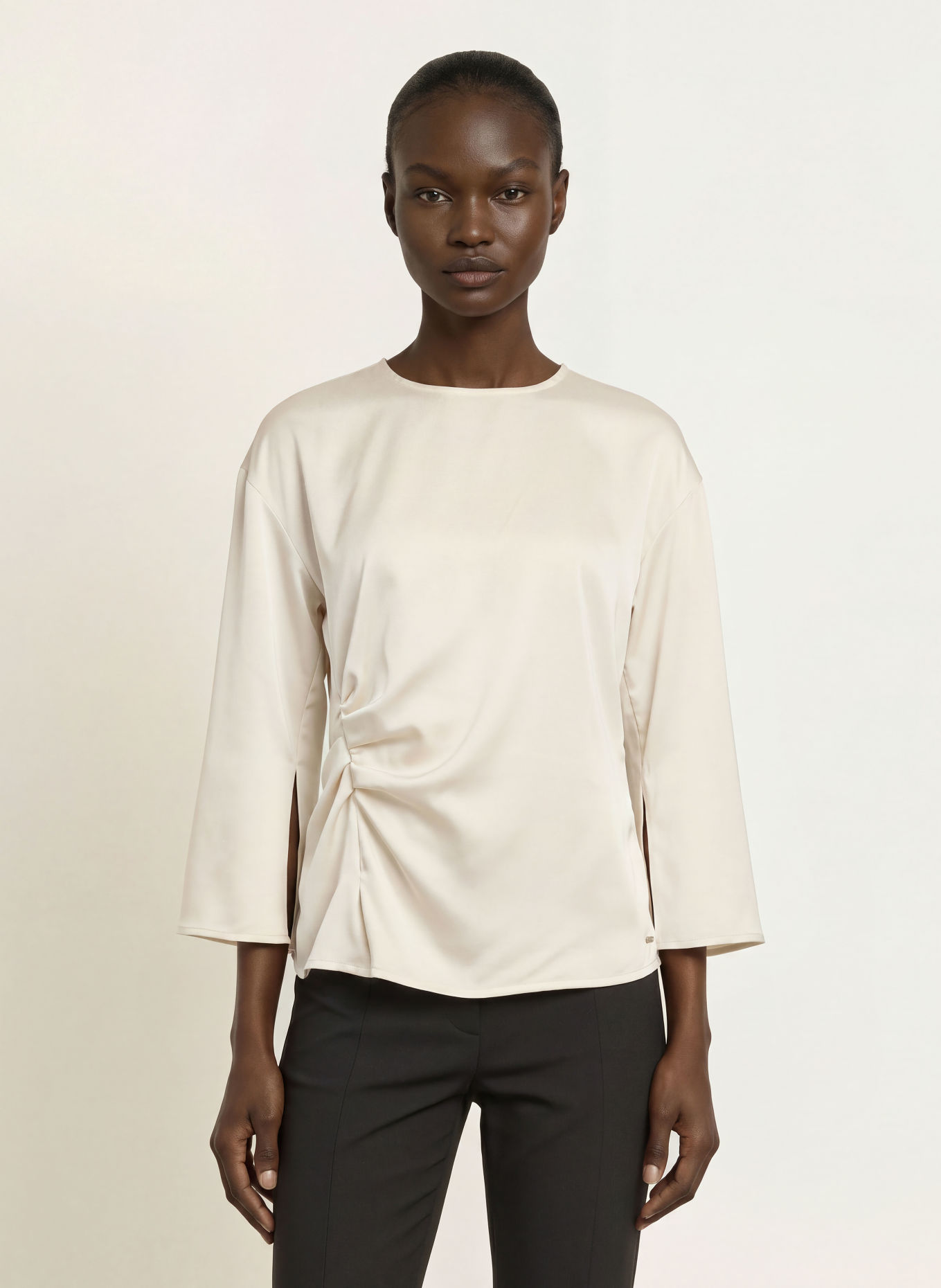 Calvin Klein Satin shirt blouse with 3/4 sleeves: CREAM