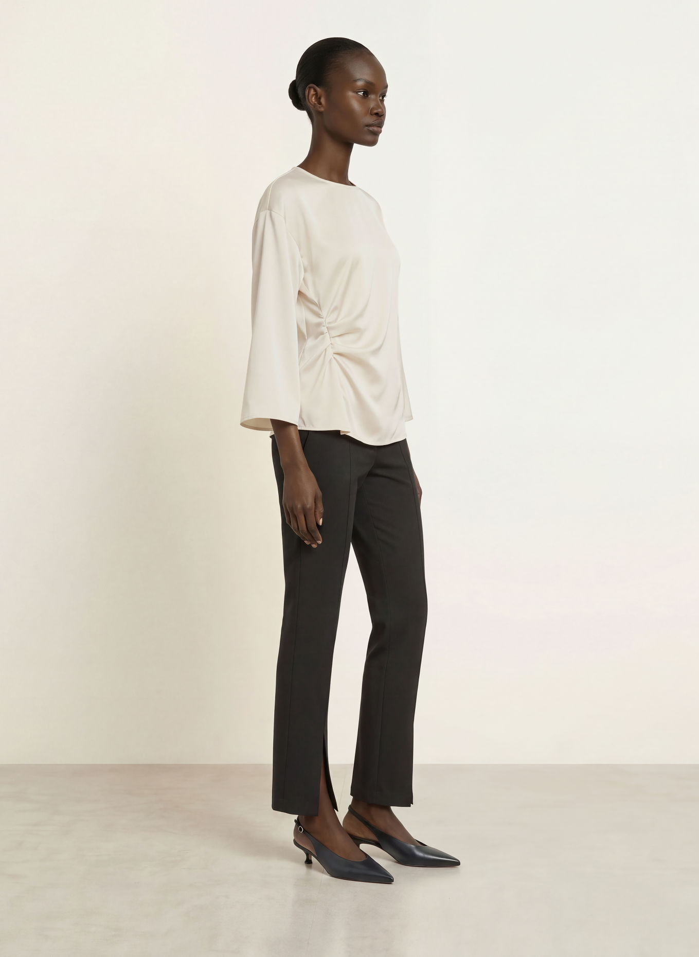 Calvin Klein Satin shirt blouse with 3/4 sleeves: CREAM