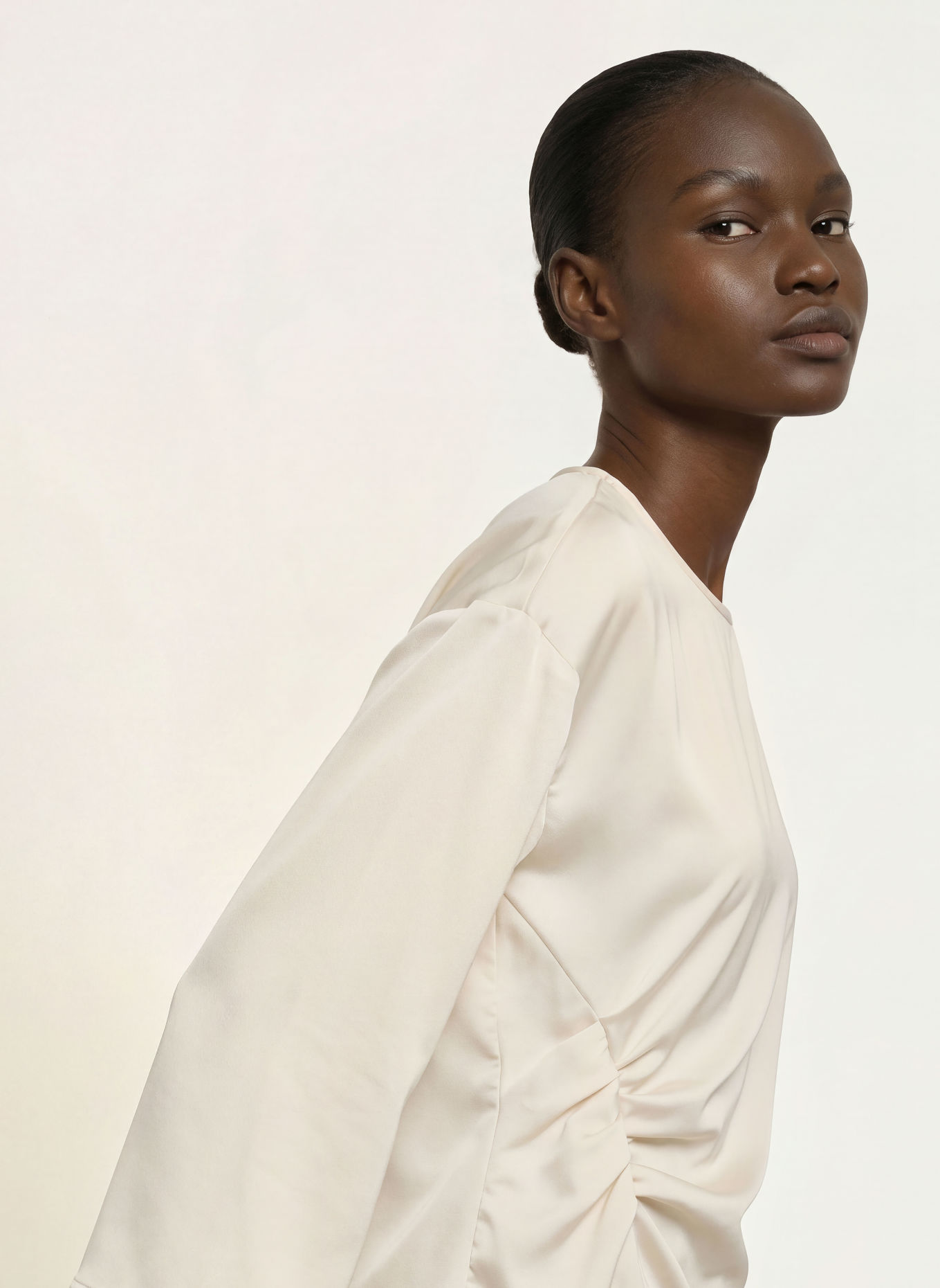 Calvin Klein Satin shirt blouse with 3/4 sleeves: CREAM