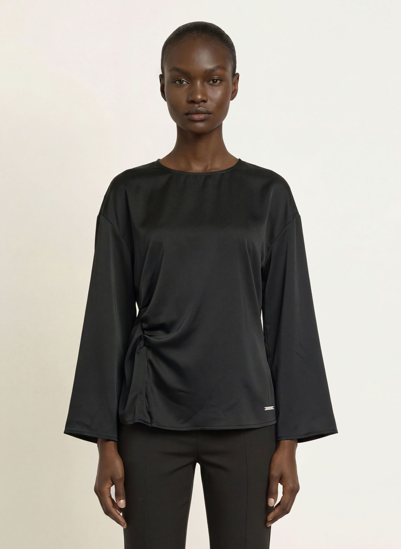 Calvin Klein Blusenshirt aus Satin mit 3/4-Arm: SCHWARZ