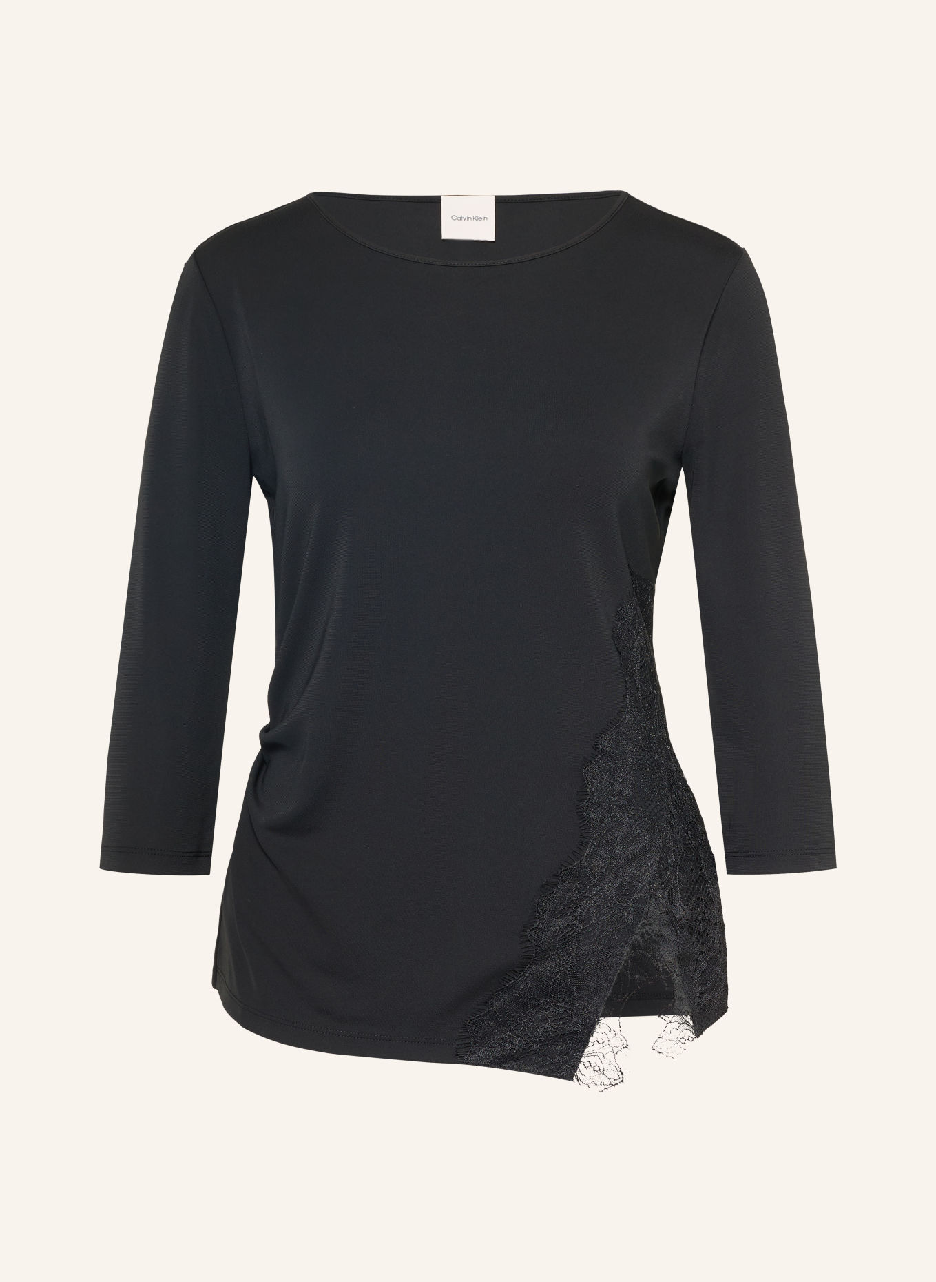 Calvin Klein Shirt mit 3/4-Arm und Spitze: SCHWARZ