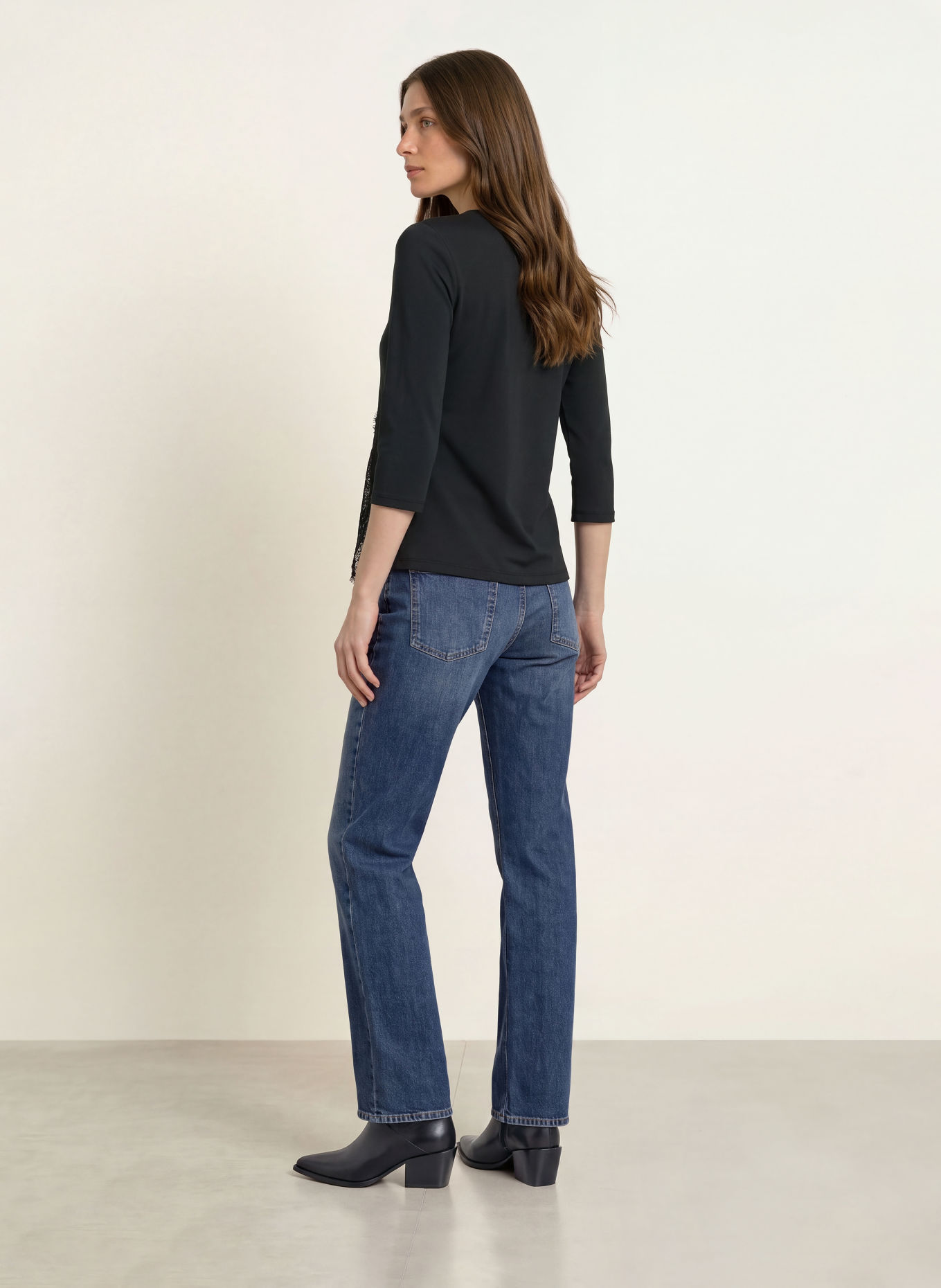 Calvin Klein Shirt mit 3/4-Arm und Spitze: SCHWARZ