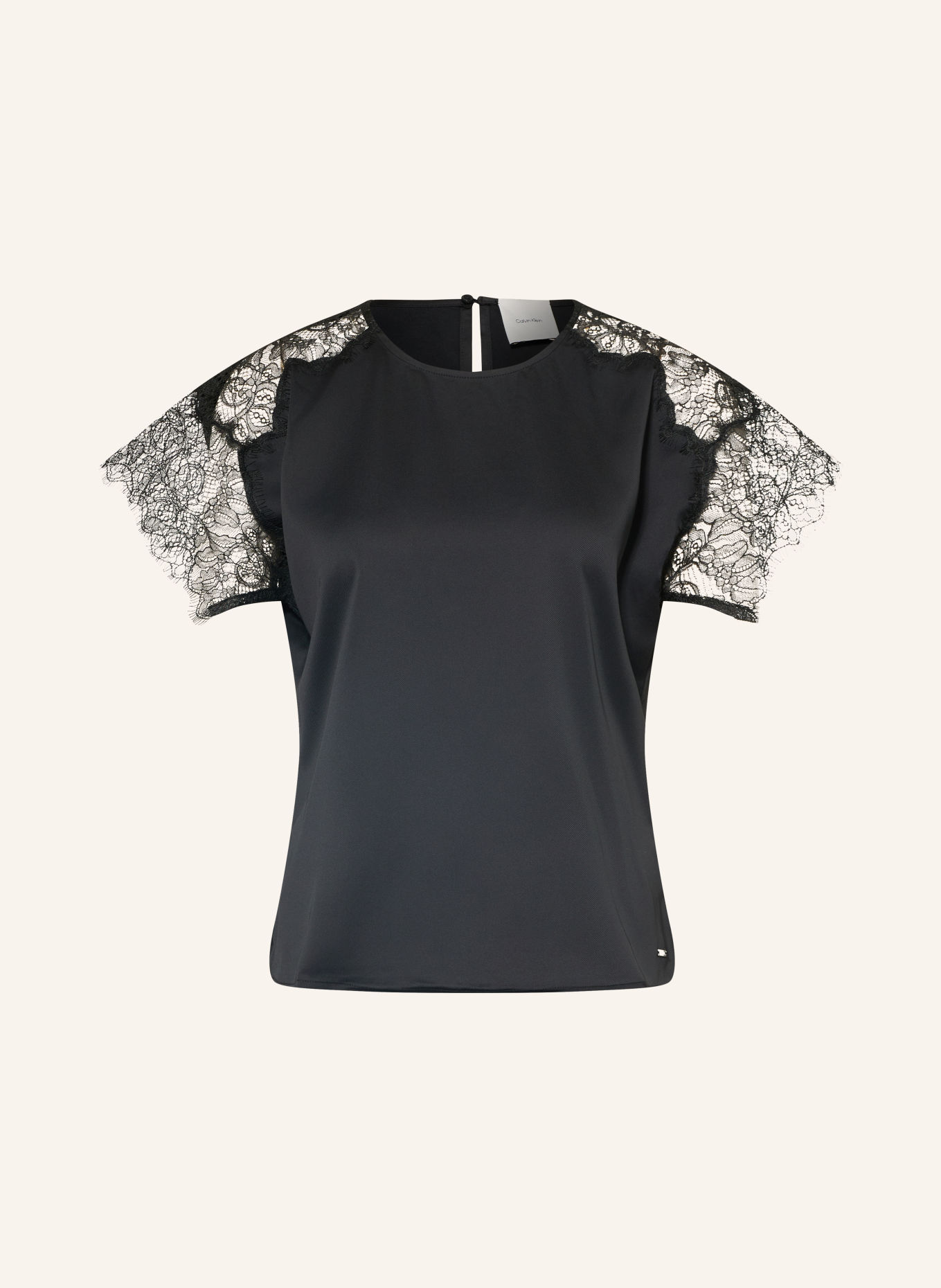 Calvin Klein Satin shirt blouse with lace: BLACK