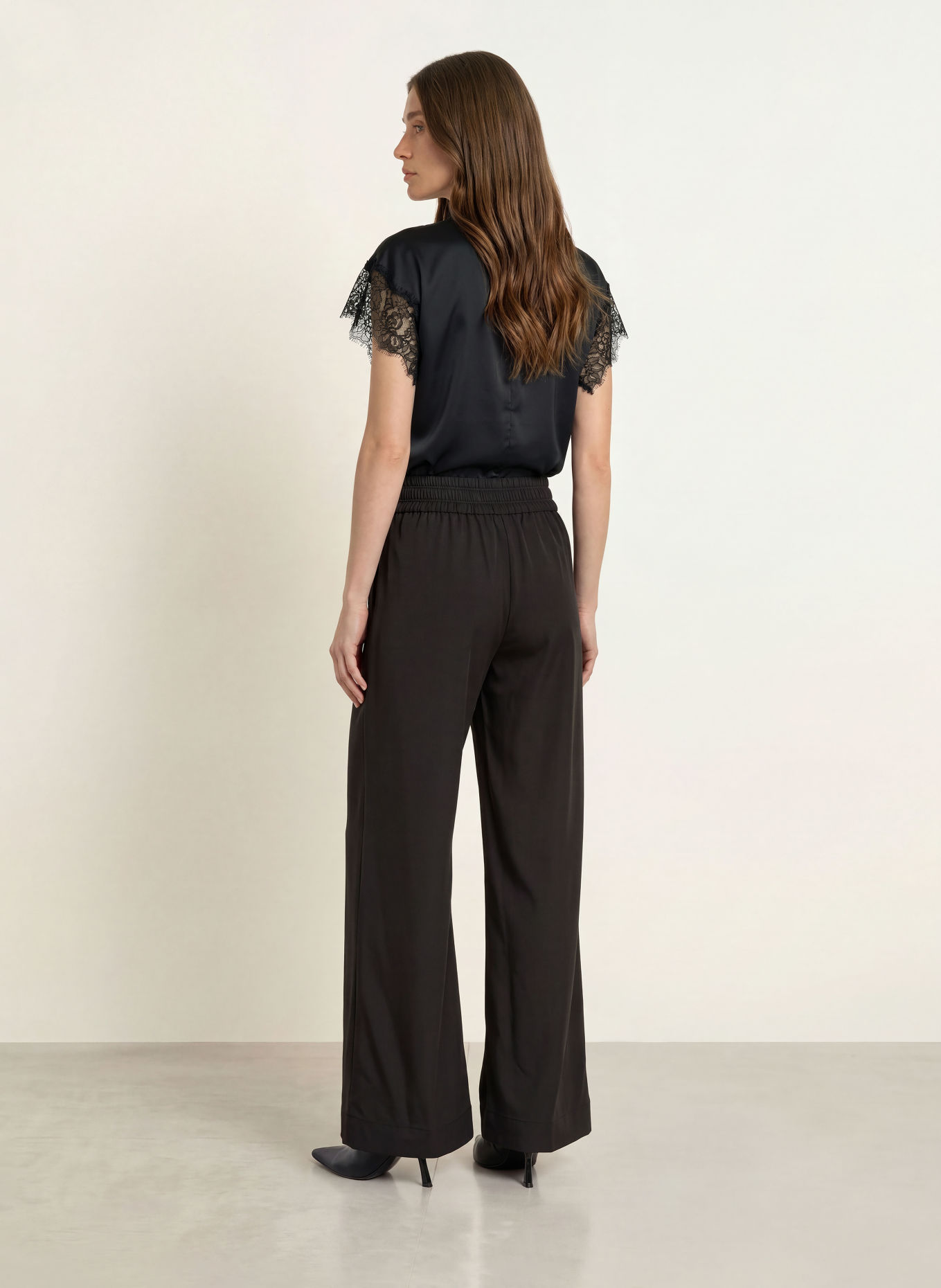 Calvin Klein Satin shirt blouse with lace: BLACK