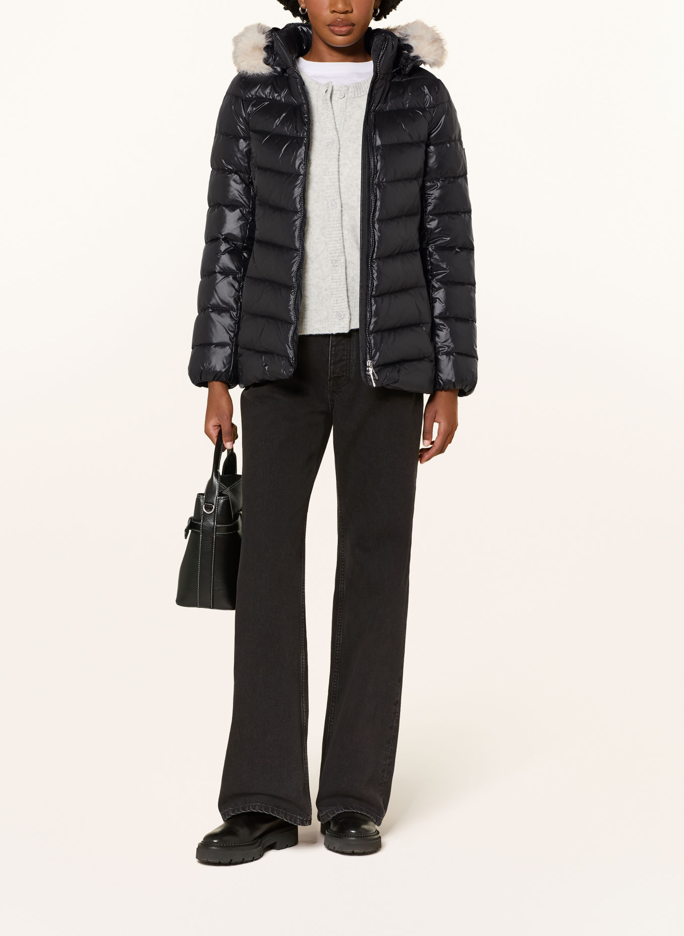 Calvin Klein Quilted jacket with a detachable hood and faux fur: BLACK / ECRU