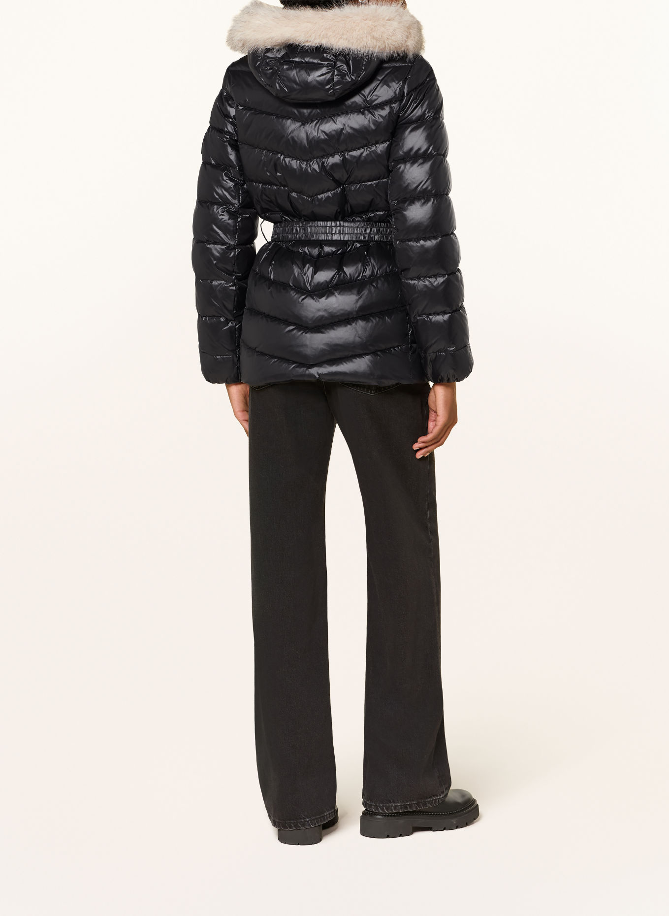 Calvin Klein Quilted jacket with a detachable hood and faux fur: BLACK / ECRU