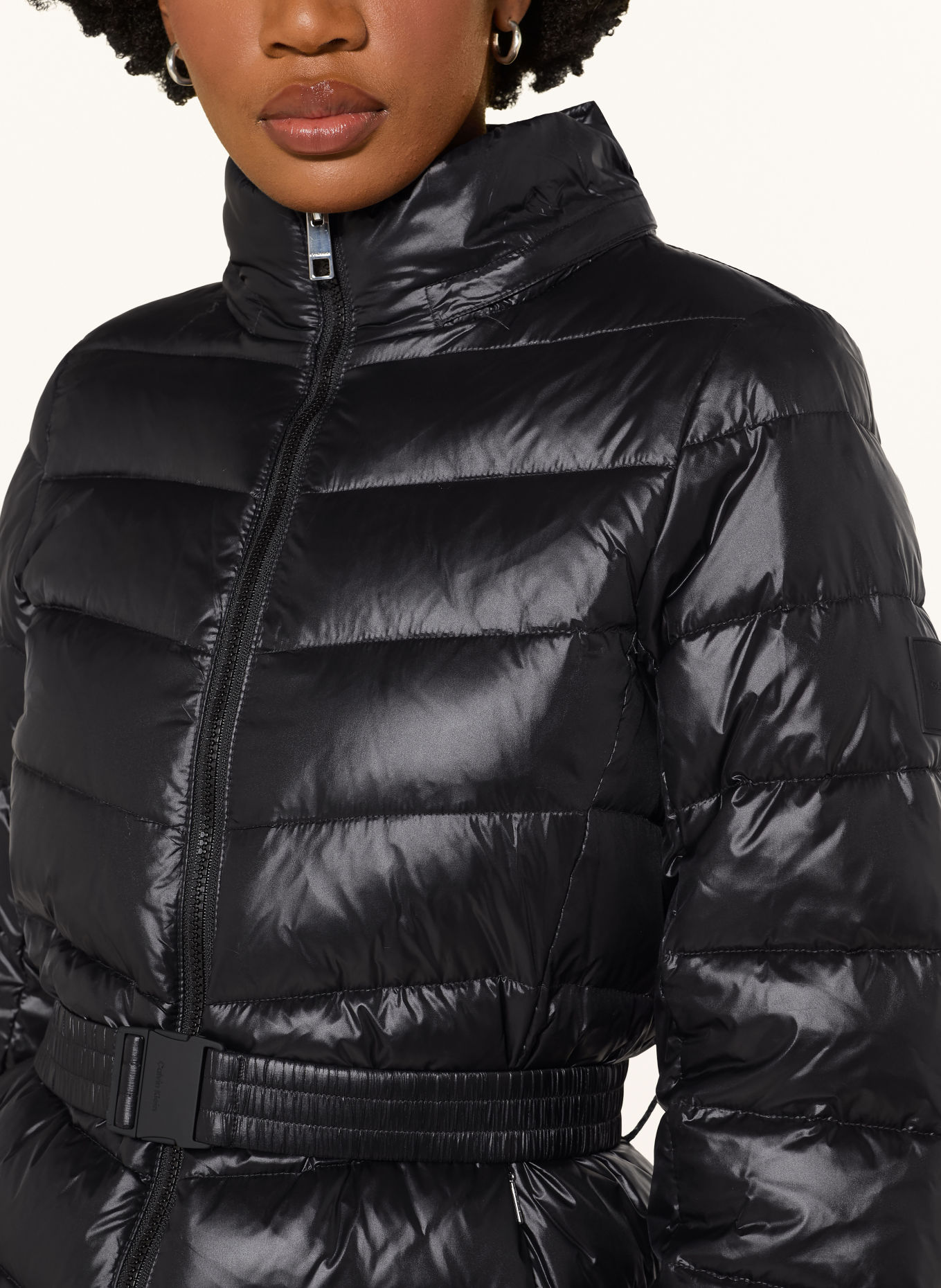 Calvin Klein Quilted jacket with a detachable hood and faux fur: BLACK / ECRU