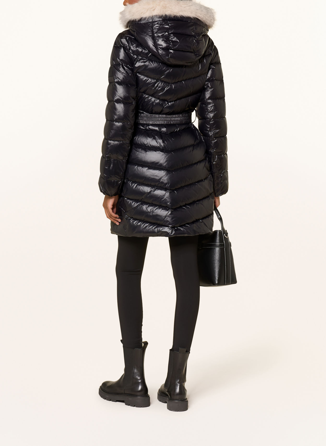 Calvin Klein Steppmantel SHINE mit abnehmbarer Kapuze und Kunstfell: SCHWARZ / ECRU