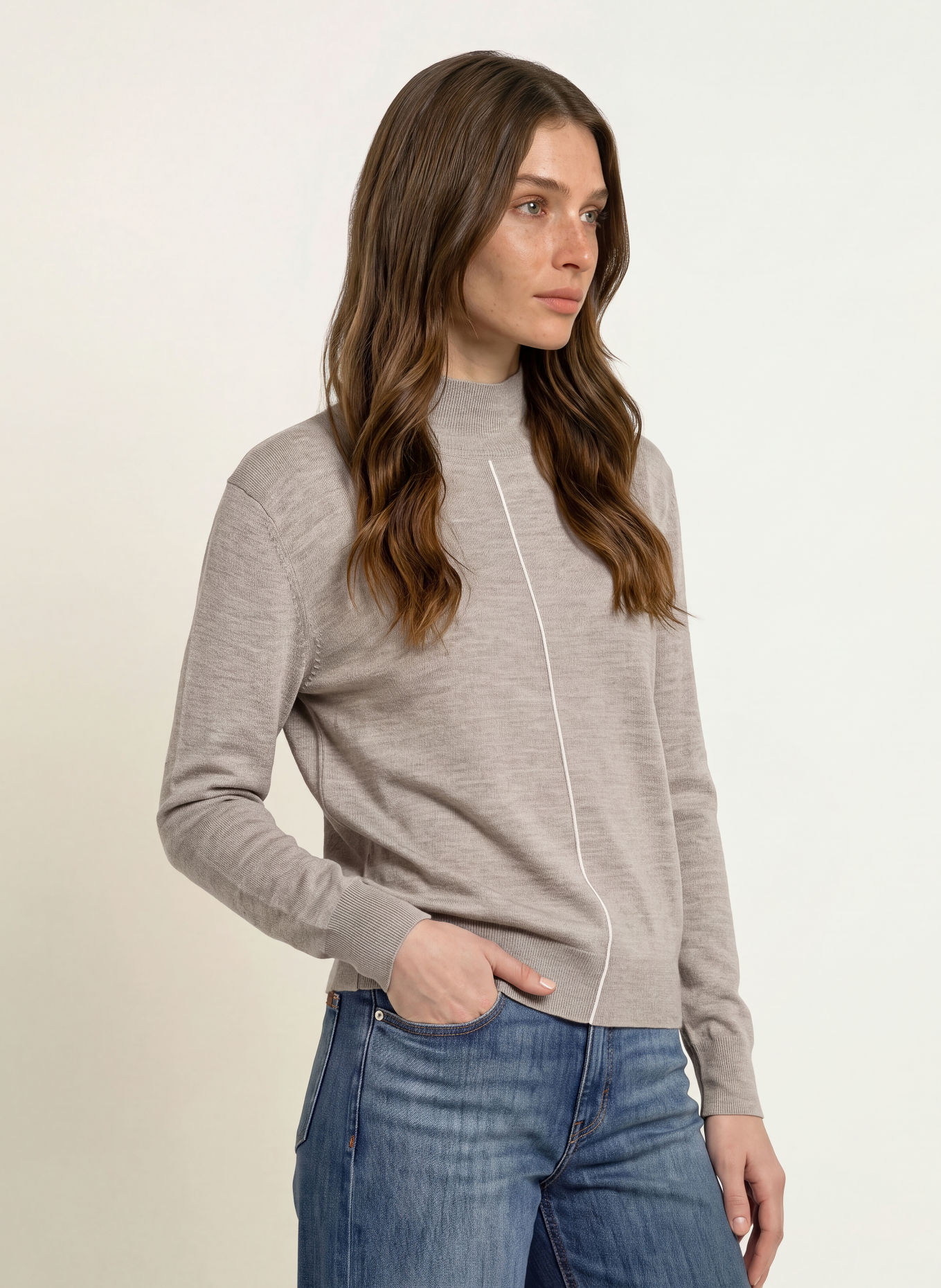 Calvin Klein Sweater: TAUPE / WHITE