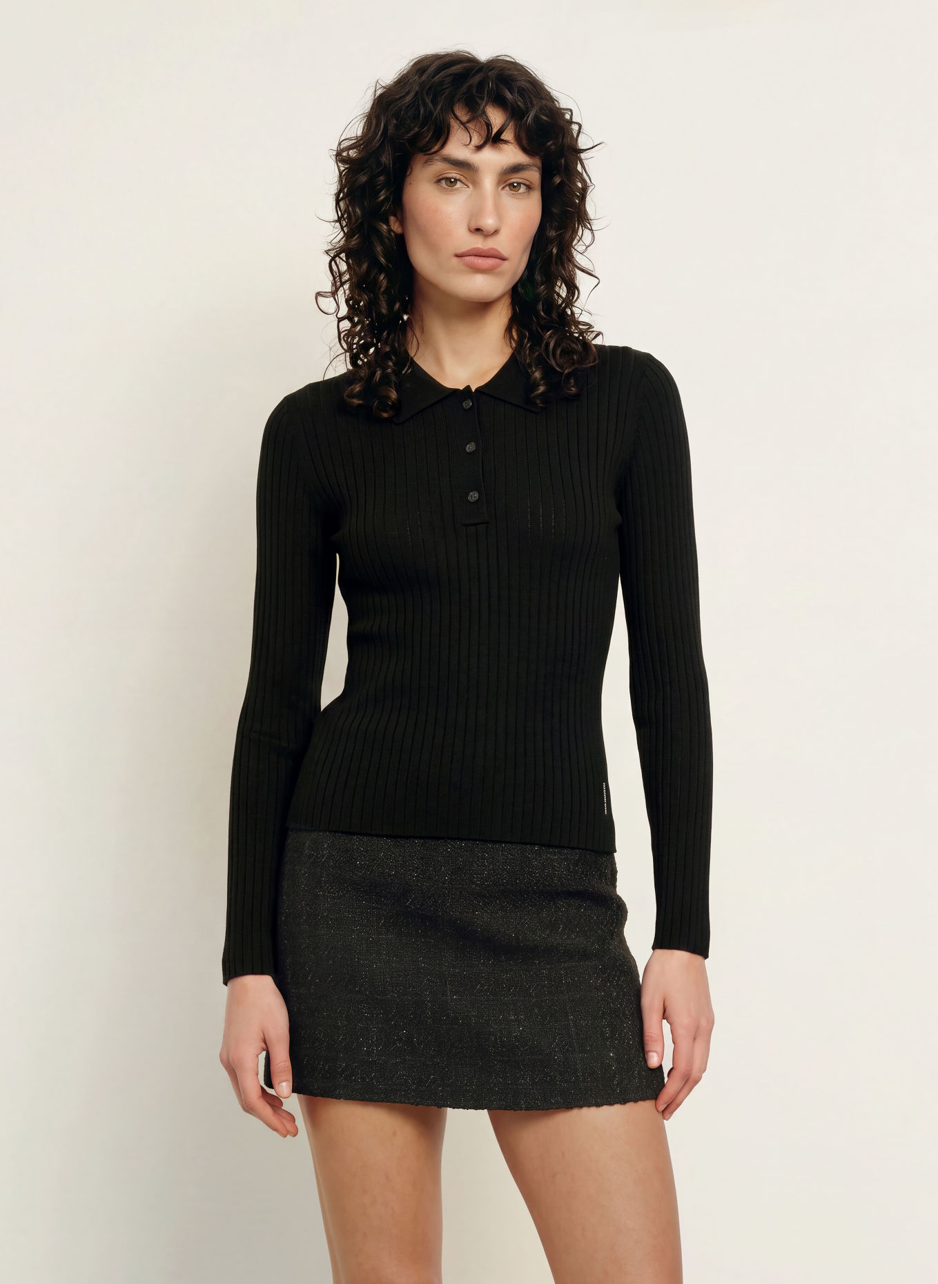 Calvin Klein Pletená polokošile: ČERNÁ