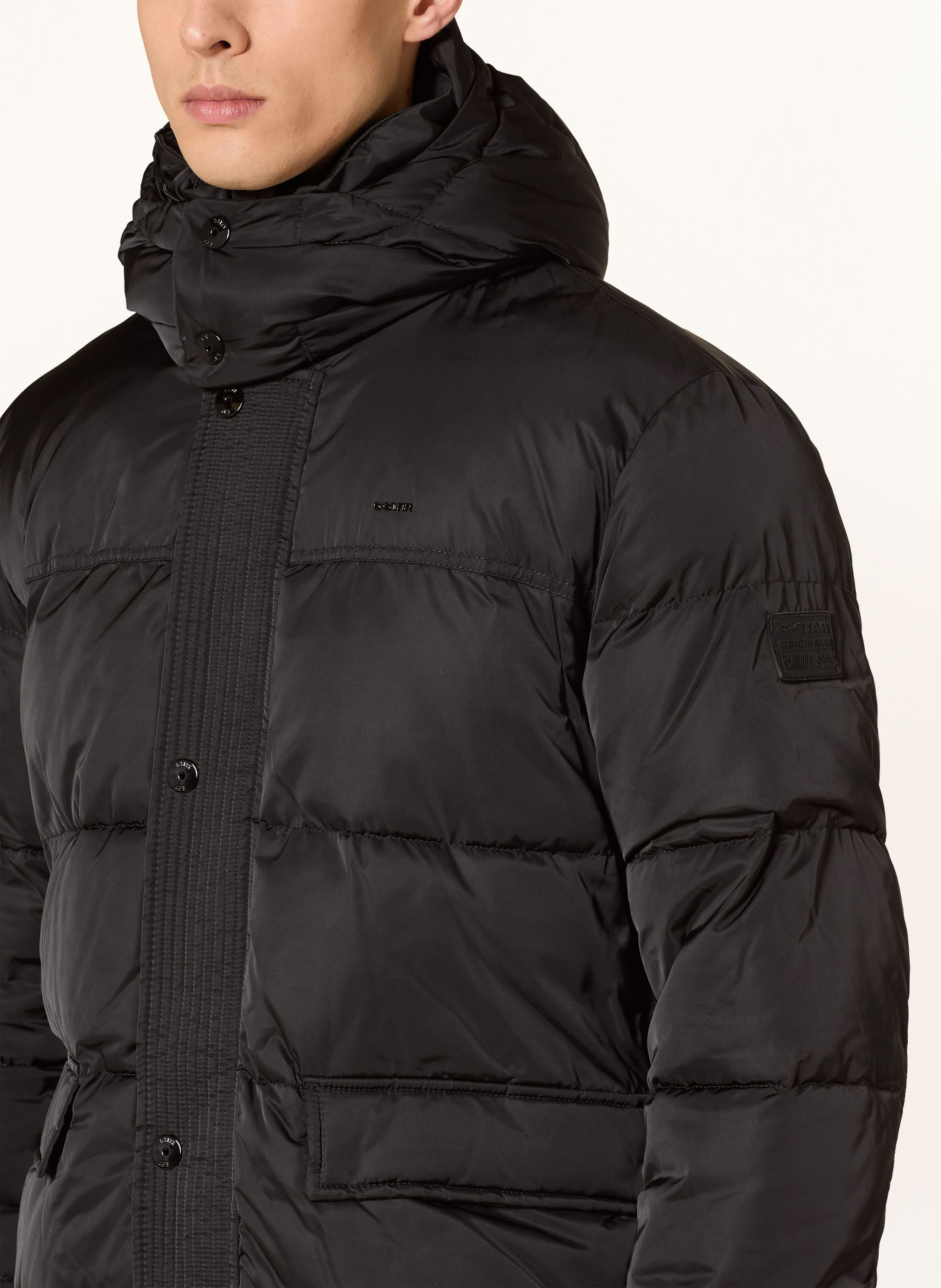 G-Star ELEMENT quilted coat with detachable hood: BLACK