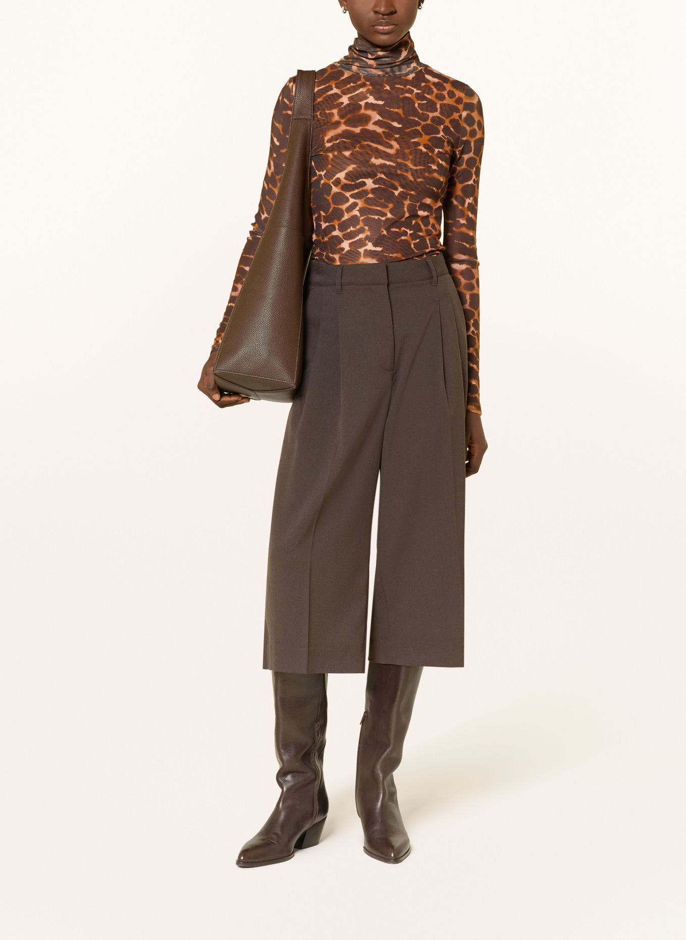 FABIENNE CHAPOT JAYDN Mesh Turtleneck top: CAMEL / DARK BROWN