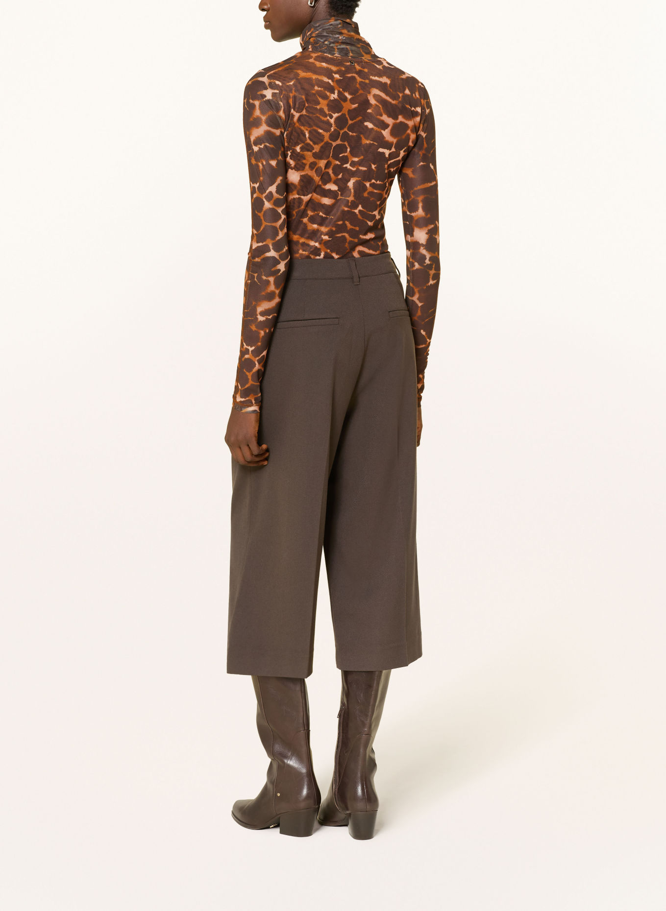 FABIENNE CHAPOT JAYDN Mesh Turtleneck top: CAMEL / DARK BROWN