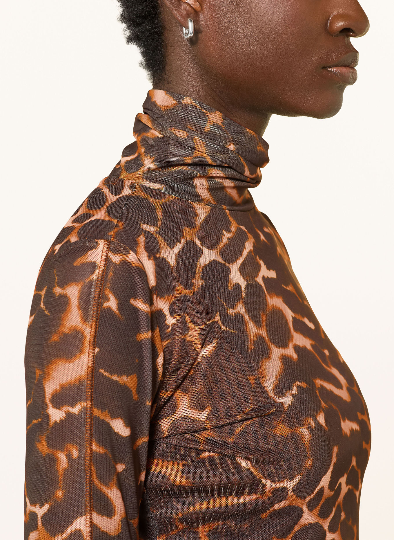 FABIENNE CHAPOT JAYDN Mesh Turtleneck top: CAMEL / DARK BROWN