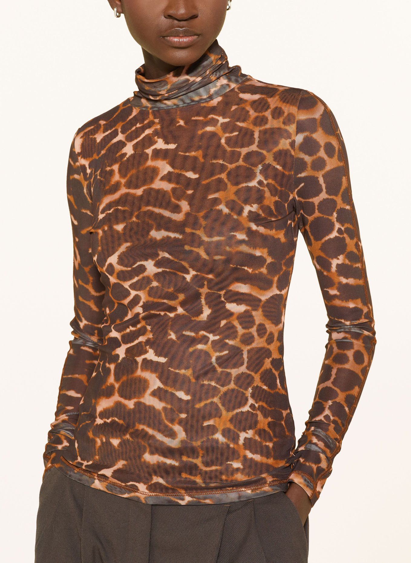 FABIENNE CHAPOT JAYDN Mesh Turtleneck top: CAMEL / DARK BROWN