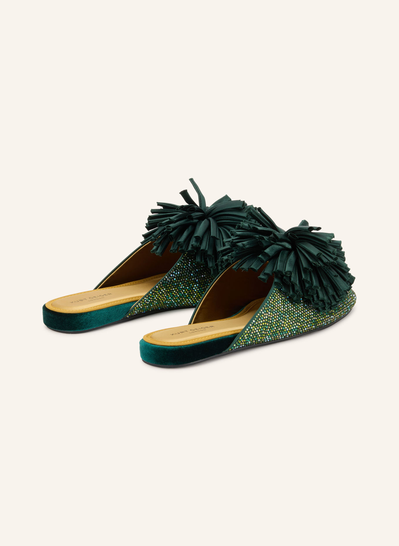 KURT GEIGER POM Mules with Rhinestones: DARK GREEN